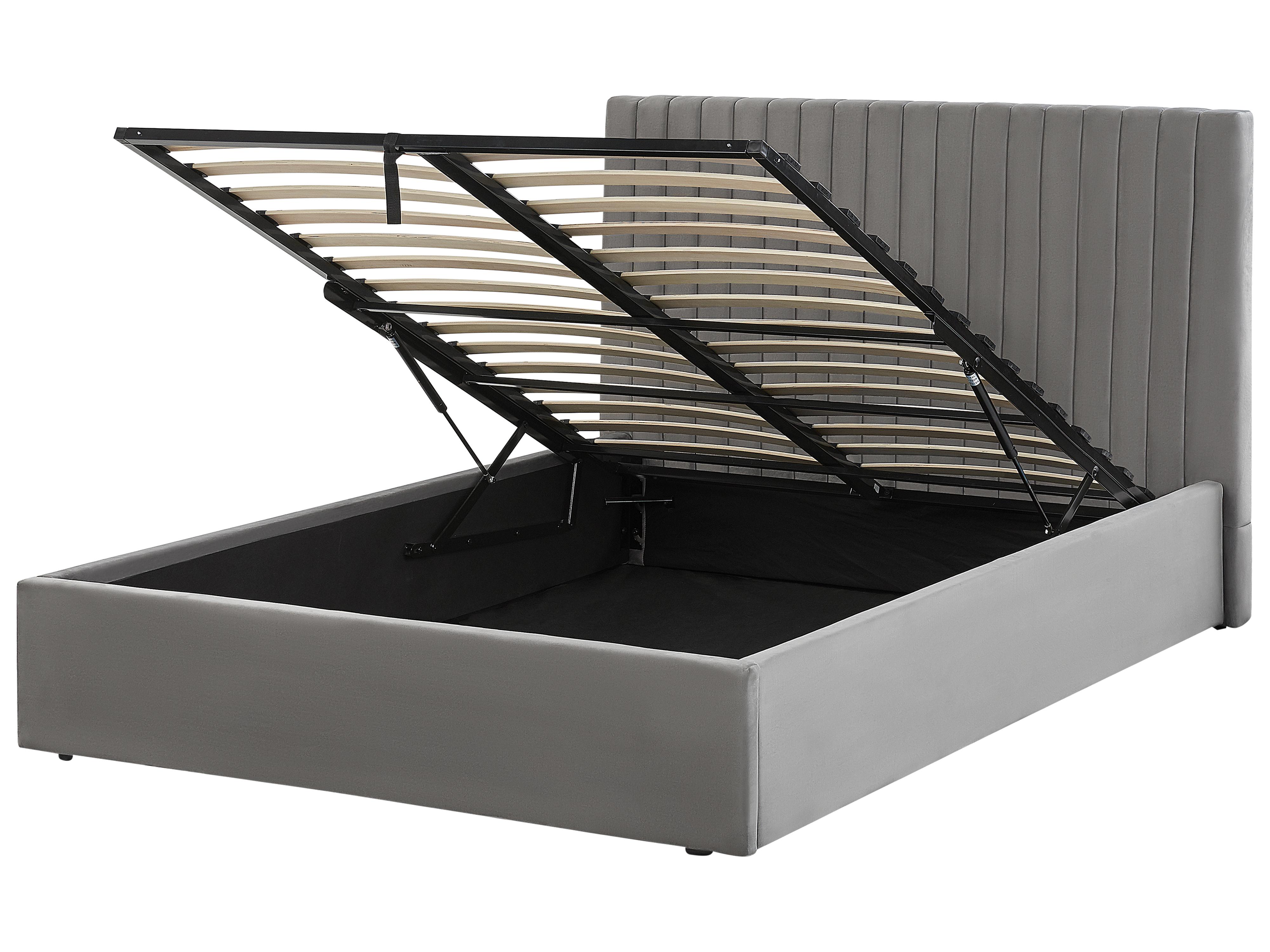 Cama con almacenaje Terciopelo VION 140 x 200 cm Gris