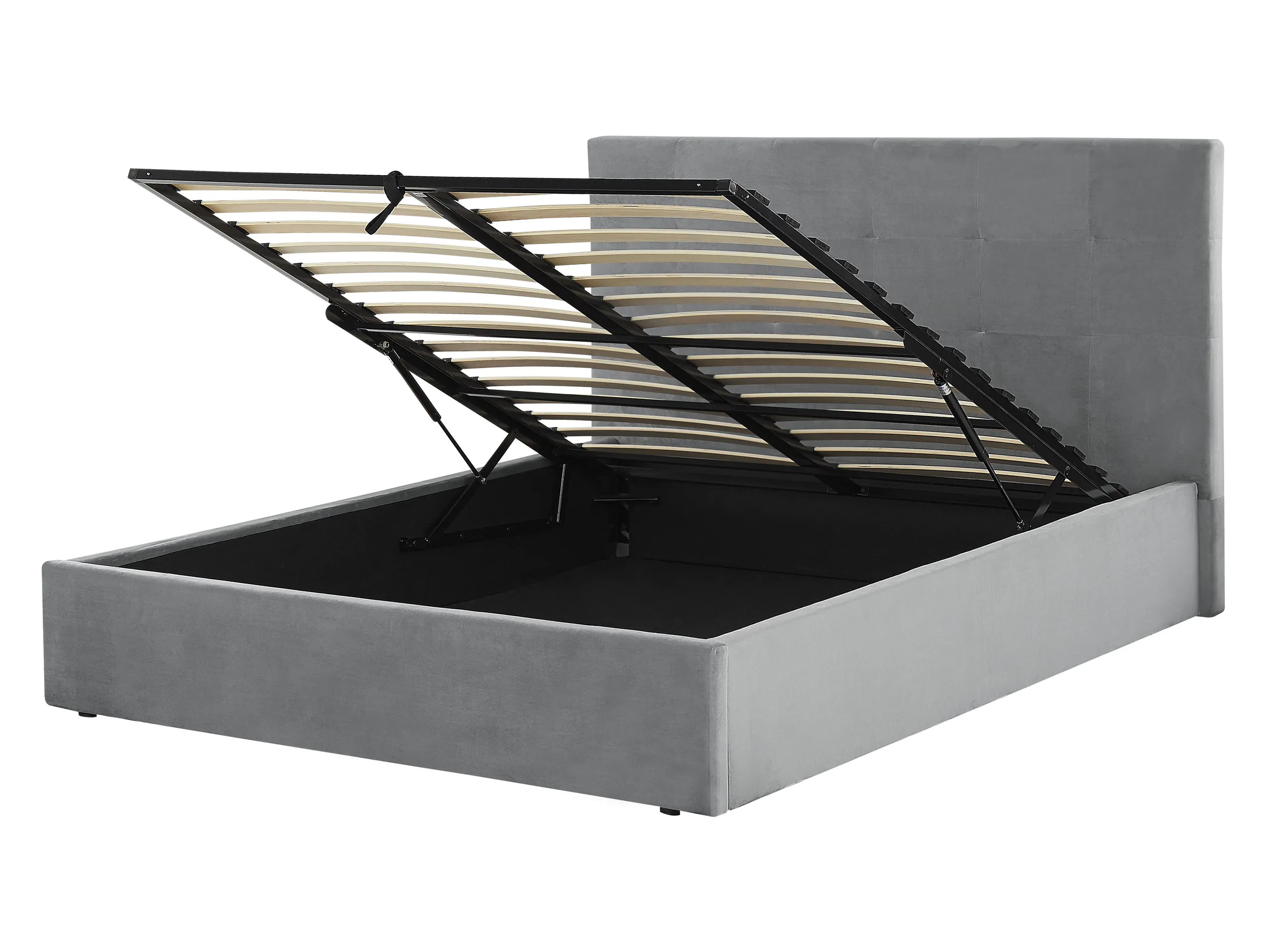 Cama con almacenaje Terciopelo LORIENT 140 x 200 cm Gris claro