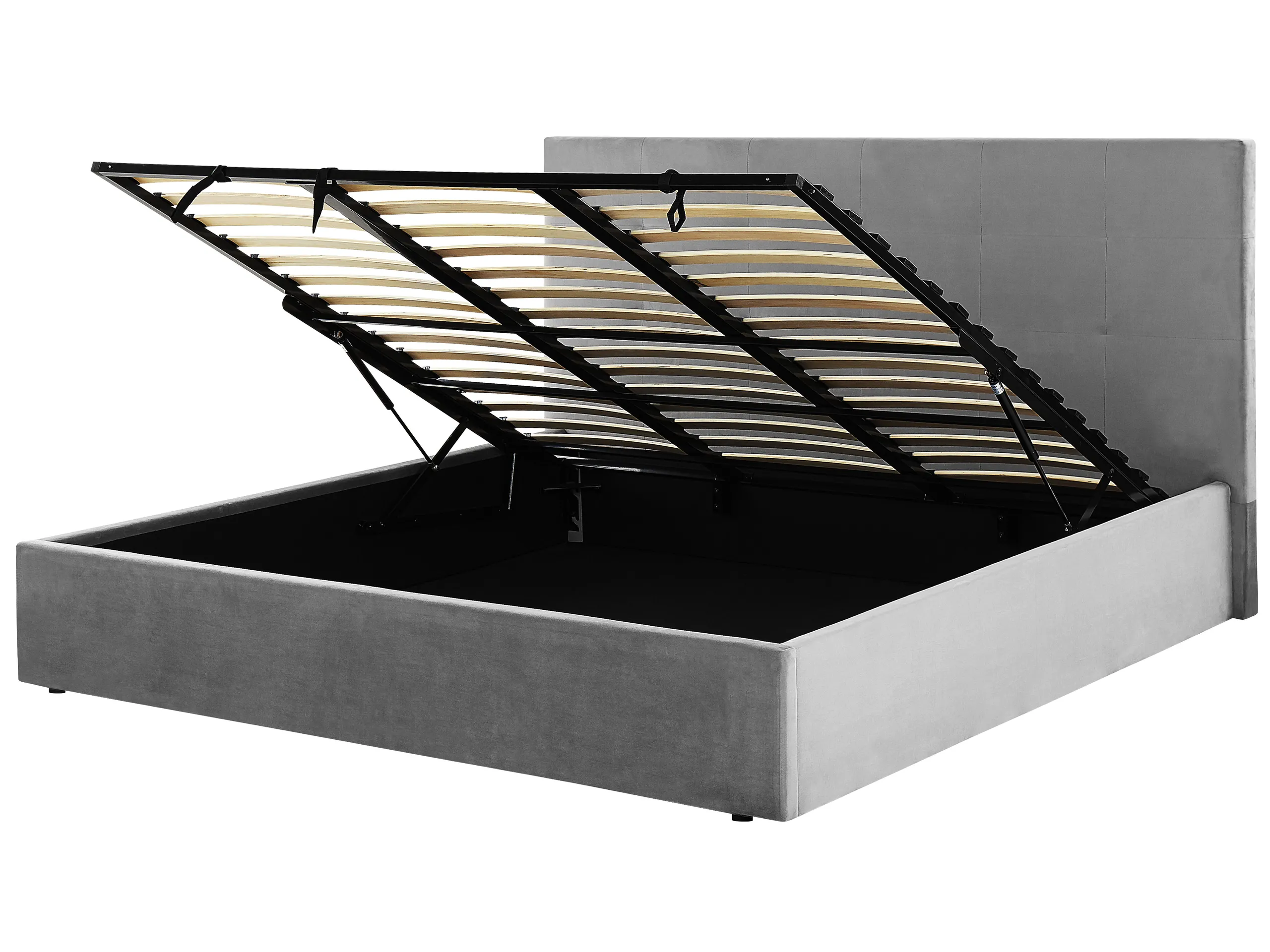 Cama con almacenaje Terciopelo LORIENT 180 x 200 cm Gris claro