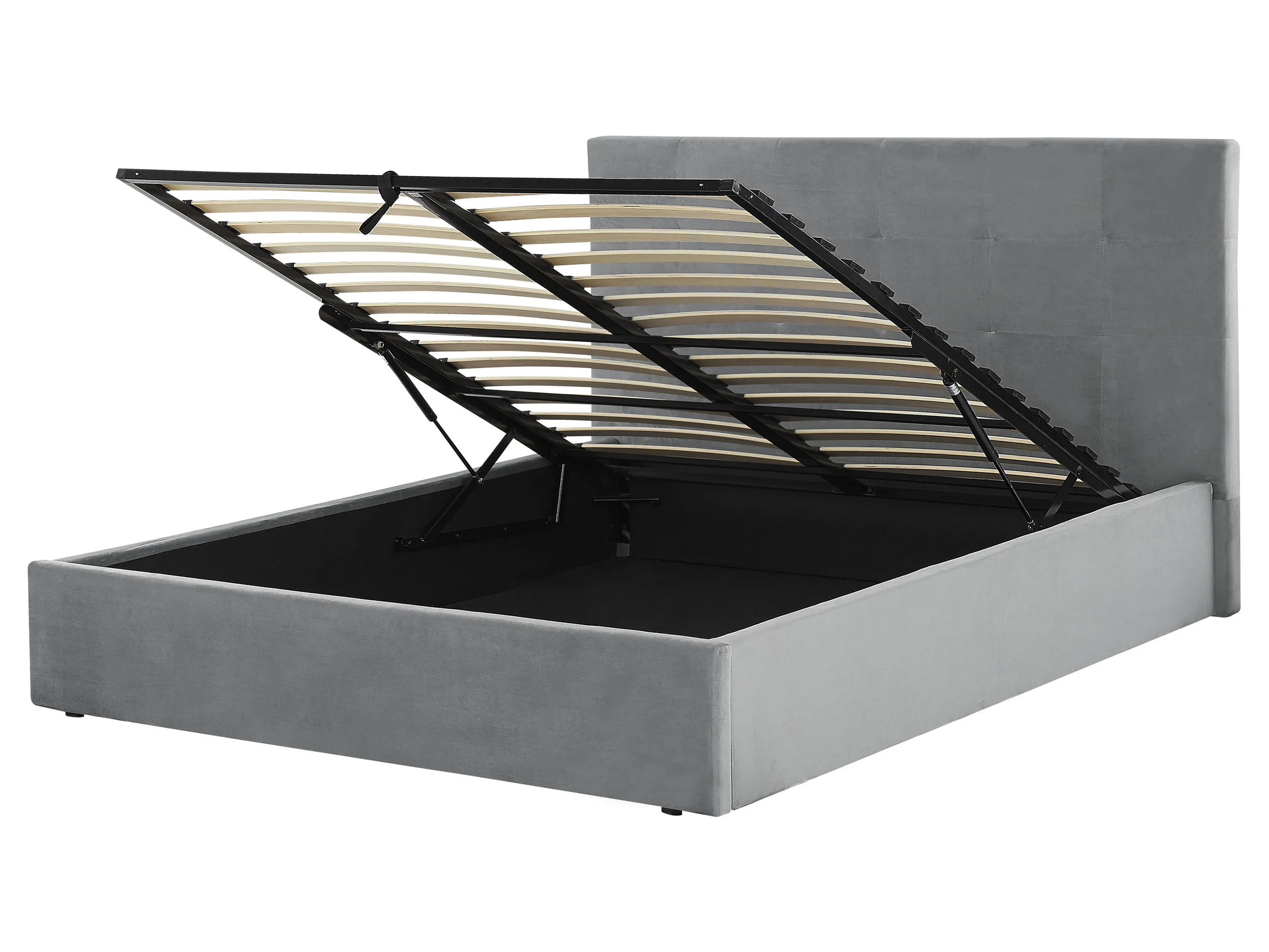 Cama con almacenaje Terciopelo LORIENT 160 x 200 cm Gris claro