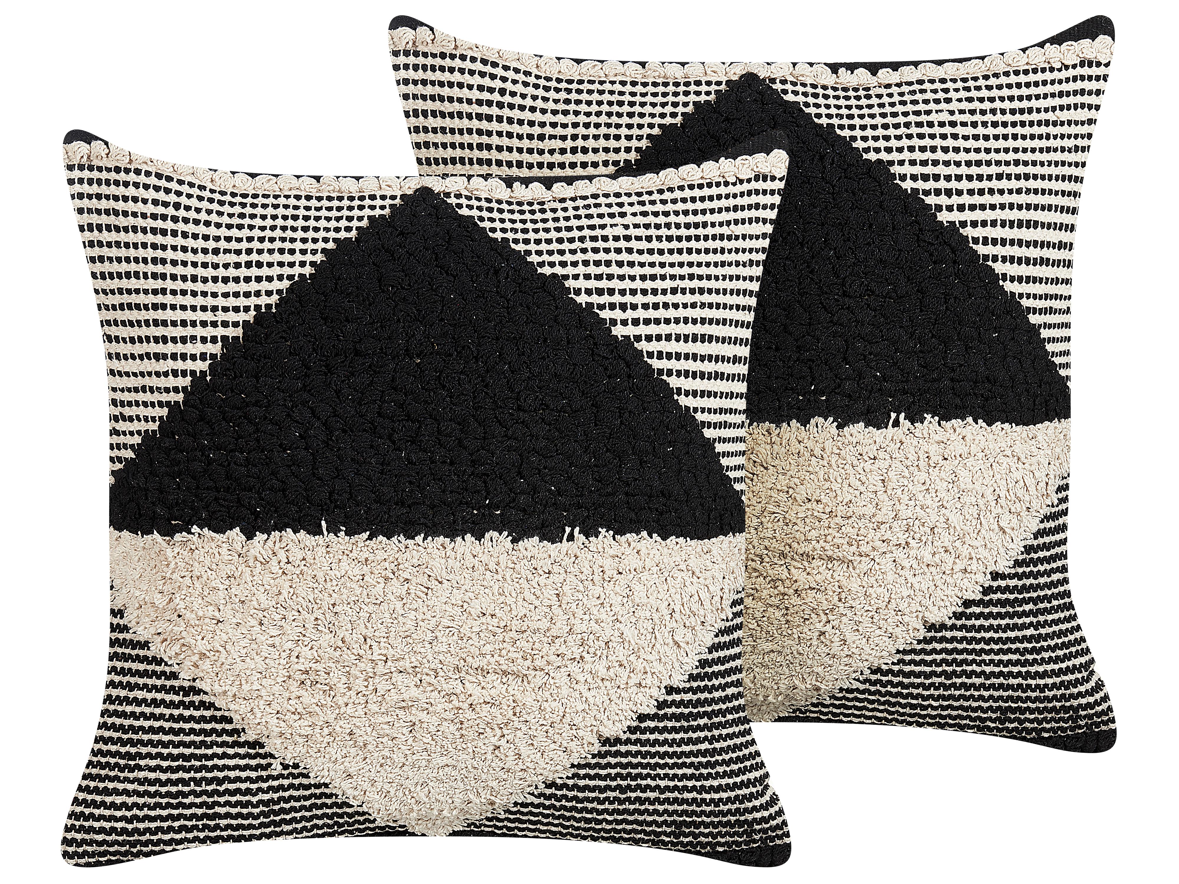 Conjunto de 2 cojines decorativos KHORA Algodón 50 x 50 cm Negro Patrón geométrico