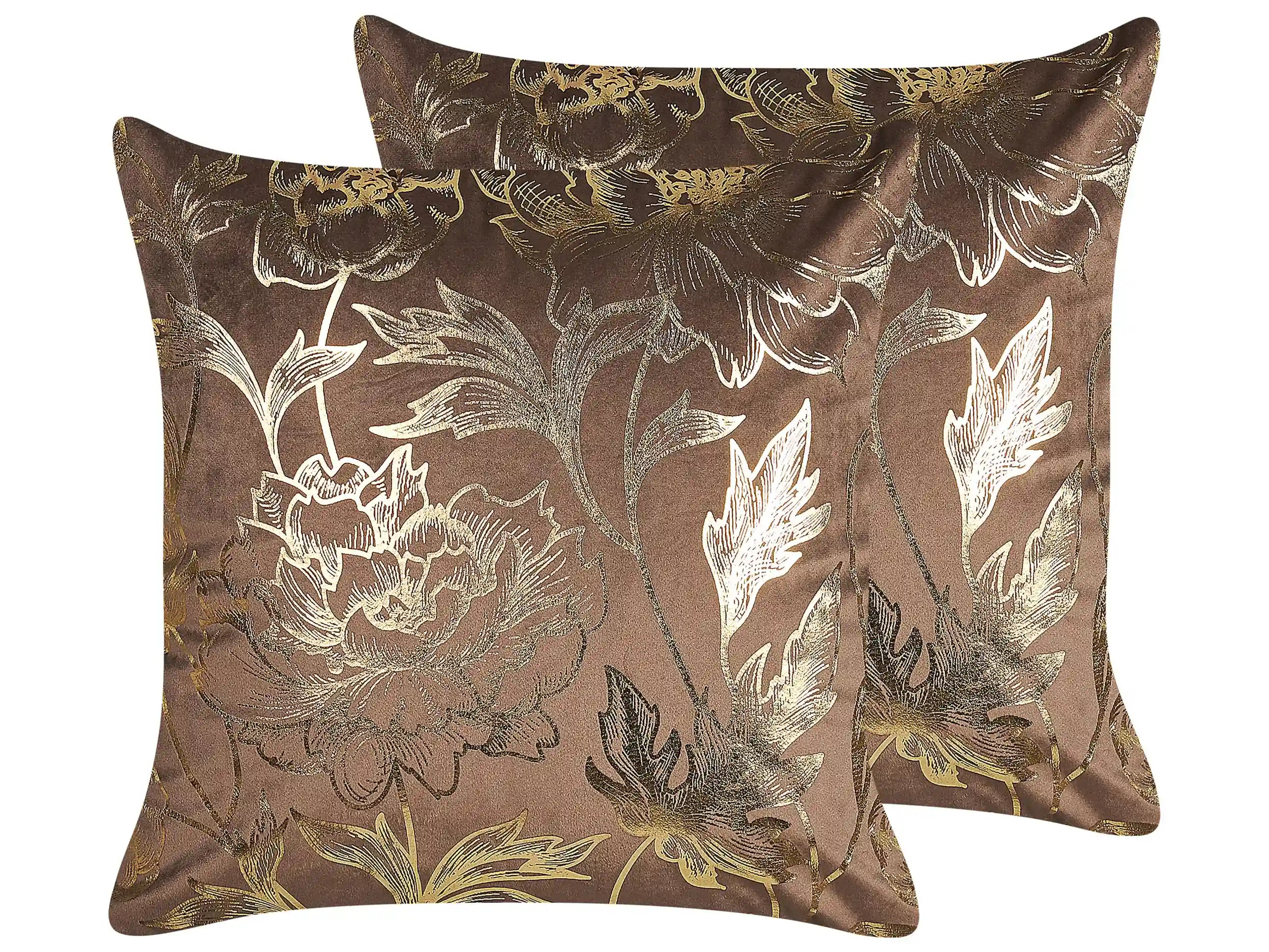 Conjunto de 2 cojines decorativos DAFFODIL Terciopelo 45 x 45 cm Marrón Patrón floral
