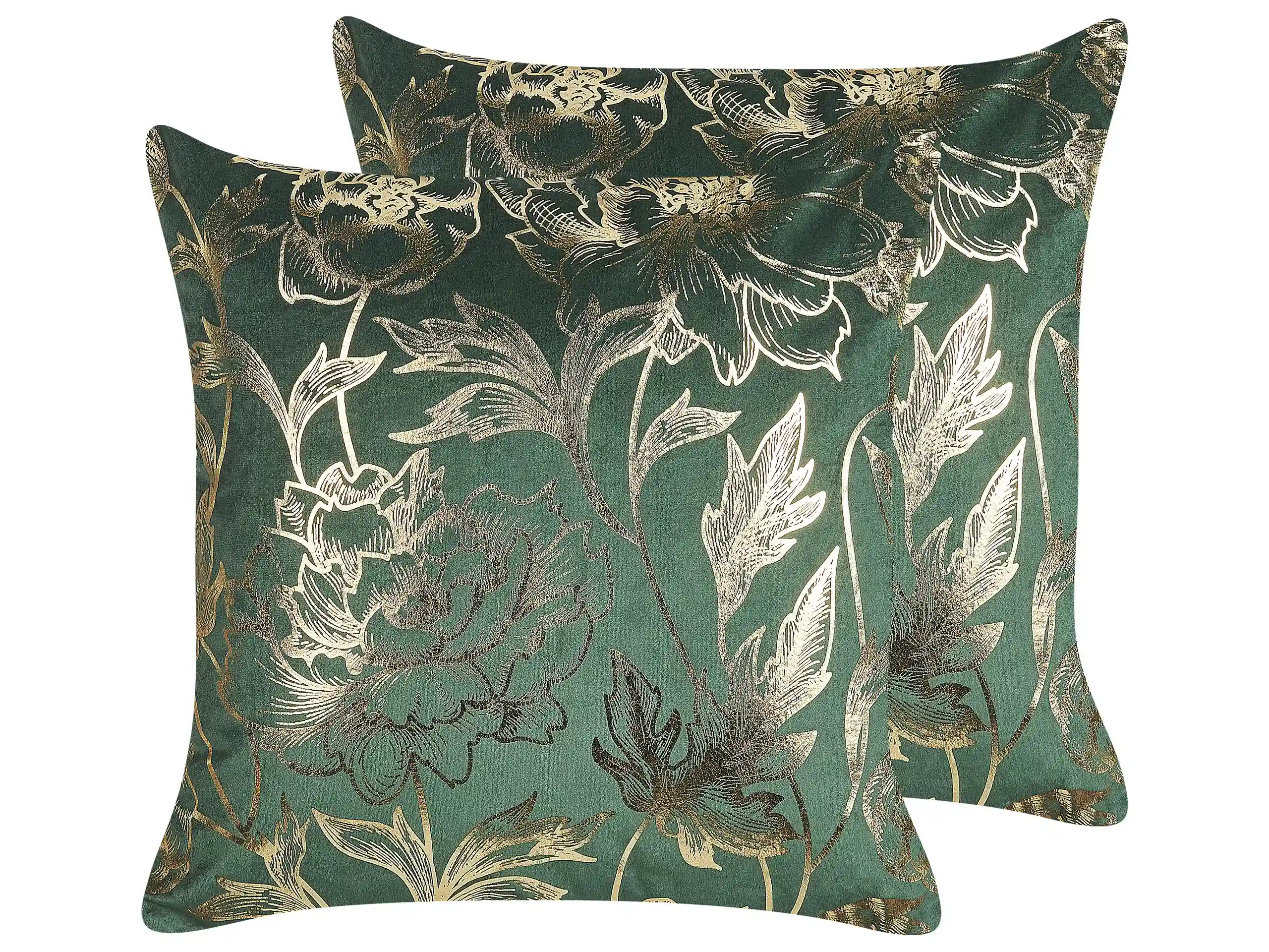 Conjunto de 2 cojines decorativos DAFFODIL Terciopelo 45 x 45 cm Verde esmeralda Patrón floral