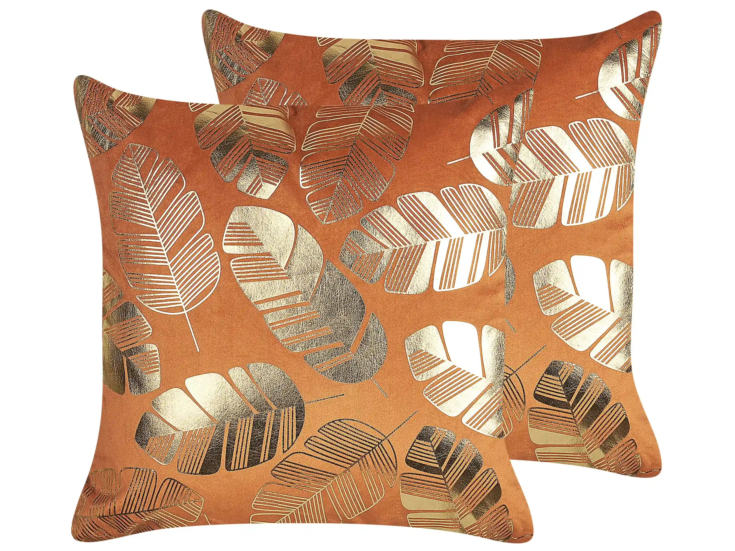 Conjunto de 2 cojines decorativos SUNFLOWER Terciopelo 45 x 45 cm Naranja Patrón de plantas