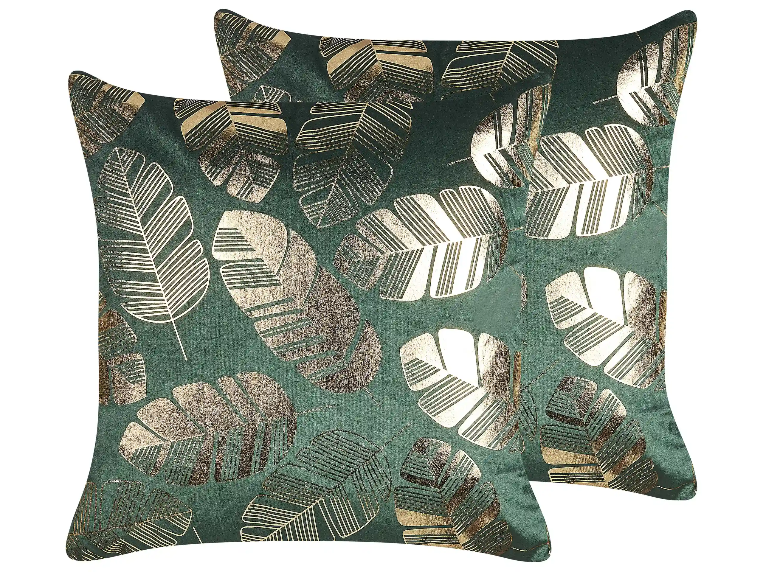 Conjunto de 2 cojines decorativos SUNFLOWER Terciopelo 45 x 45 cm Verde oscuro Patrón de plantas
