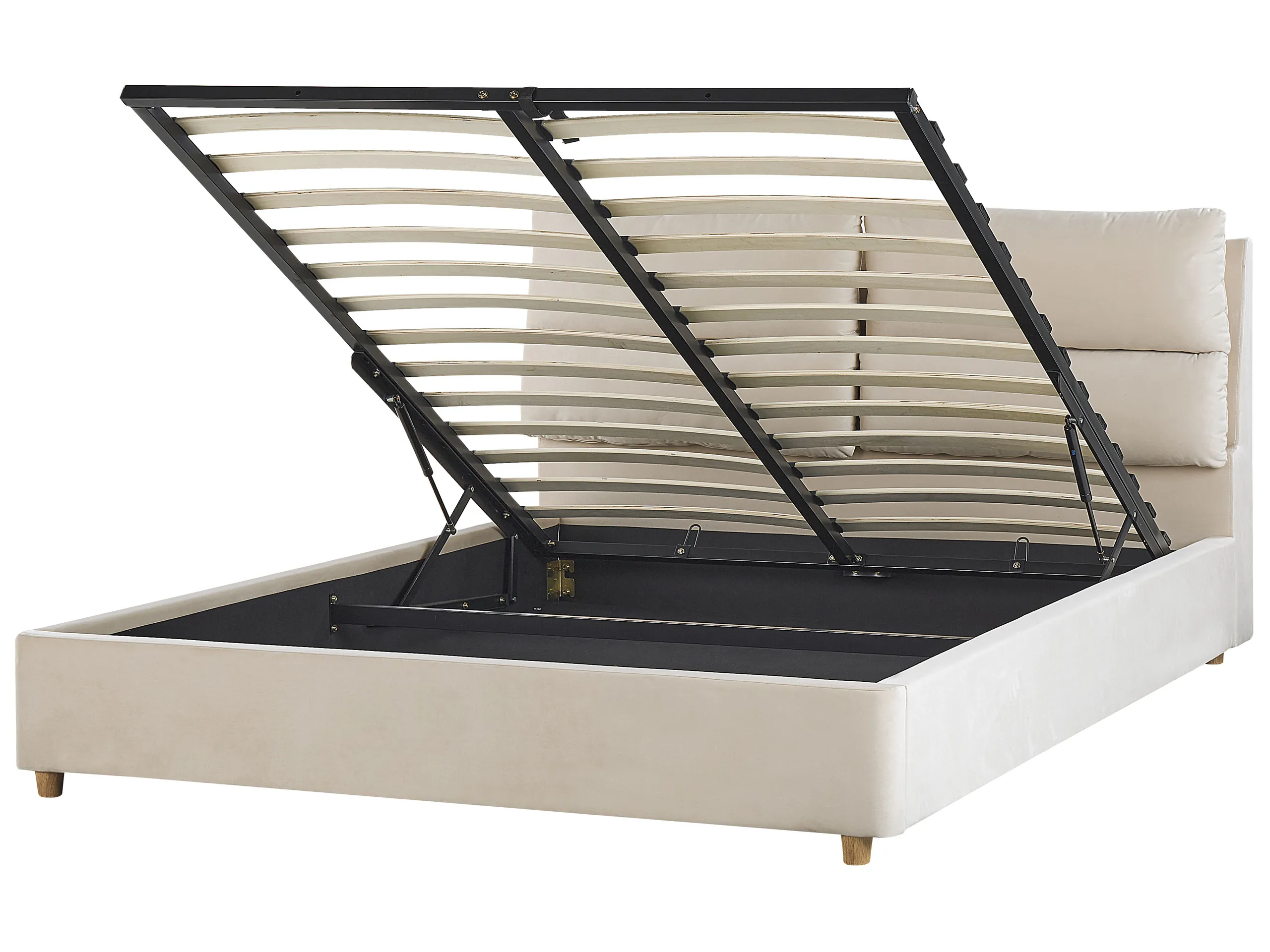 Cama con almacenaje Terciopelo BATILLY 160 x 200 cm Beige claro