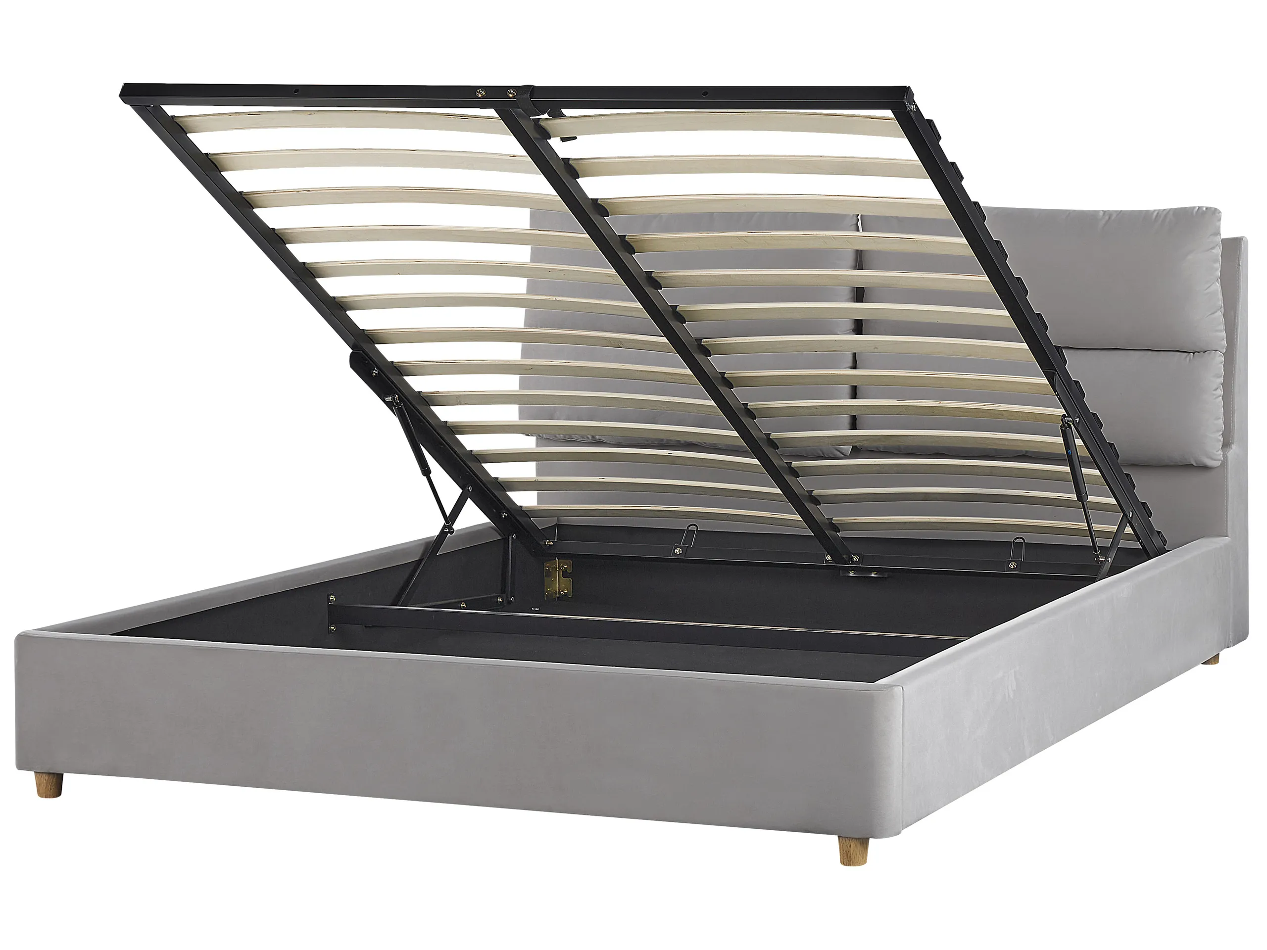 Cama con almacenaje Terciopelo BATILLY 160 x 200 cm Gris claro