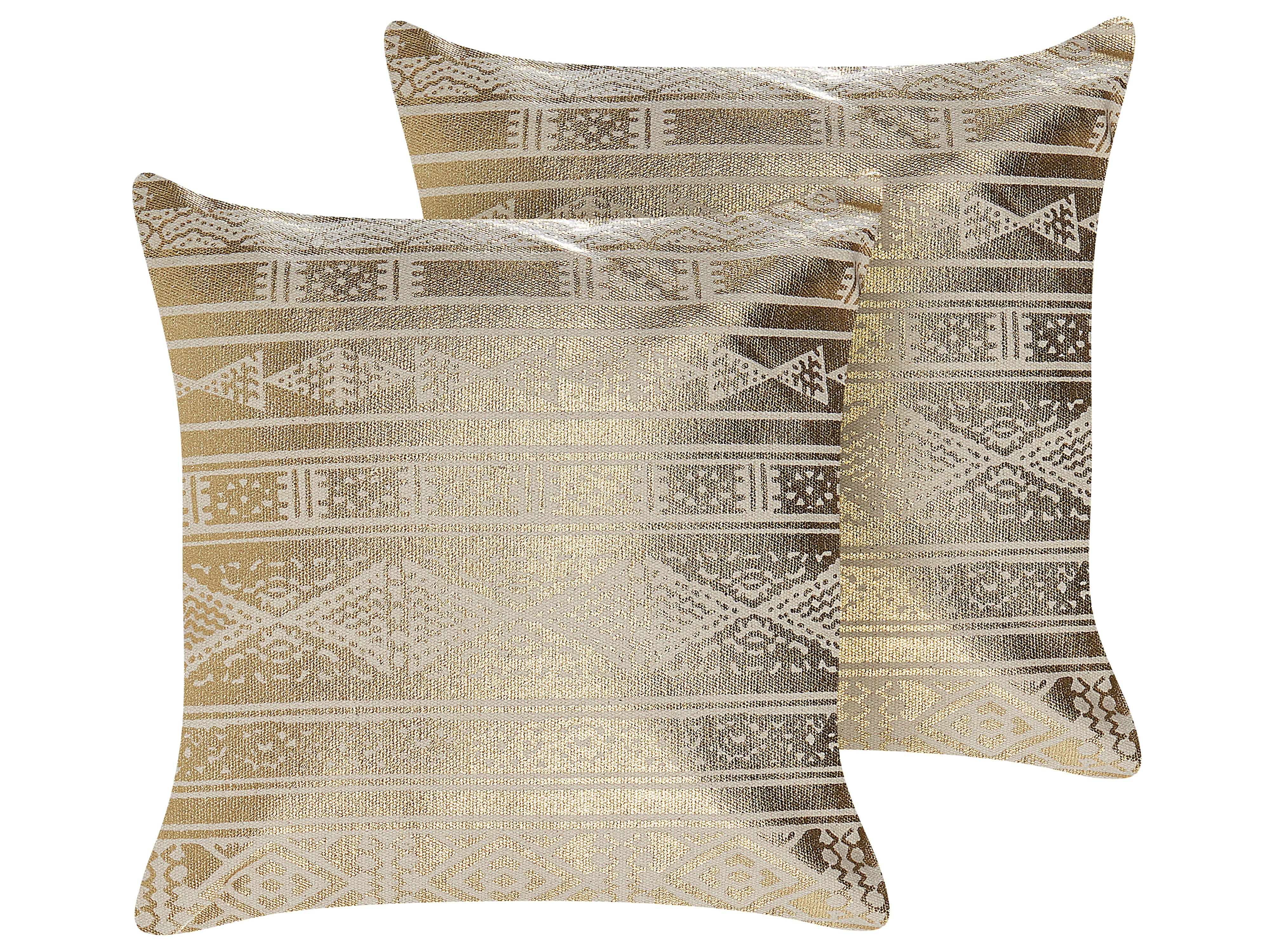 Conjunto de 2 cojines decorativos OUJDA Algodón 50 x 50 cm Dorado Patrón geométrico