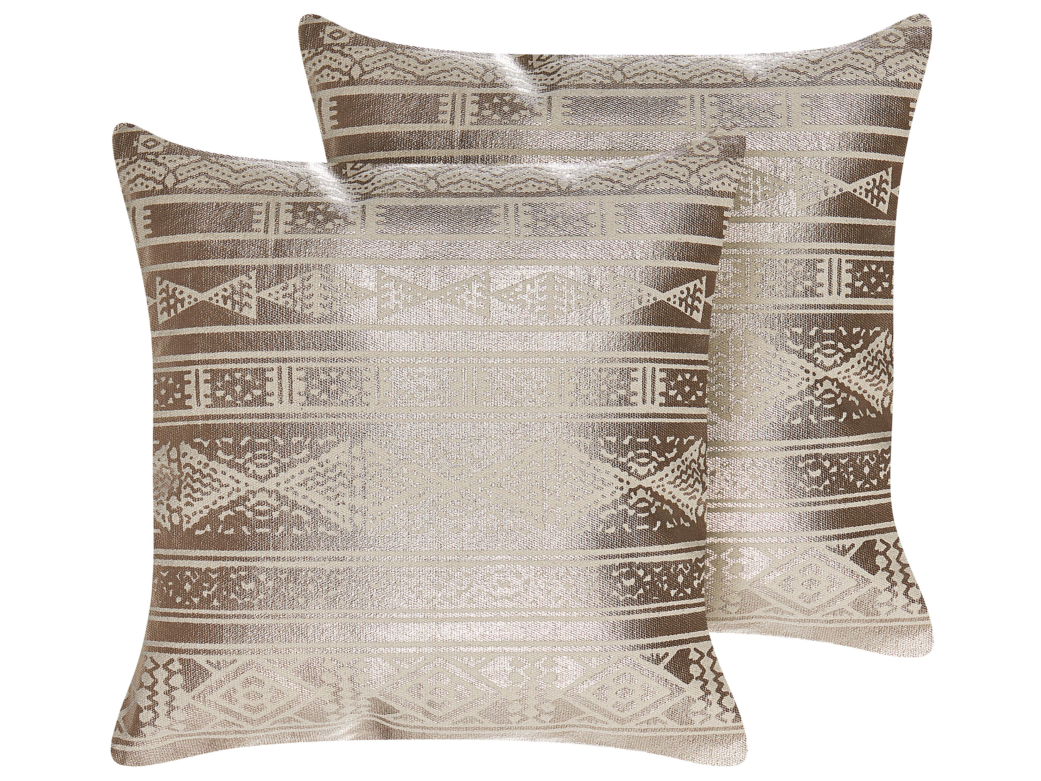 Conjunto de 2 cojines decorativos OUJDA Algodón 50 x 50 cm Rosa dorado Patrón geométrico