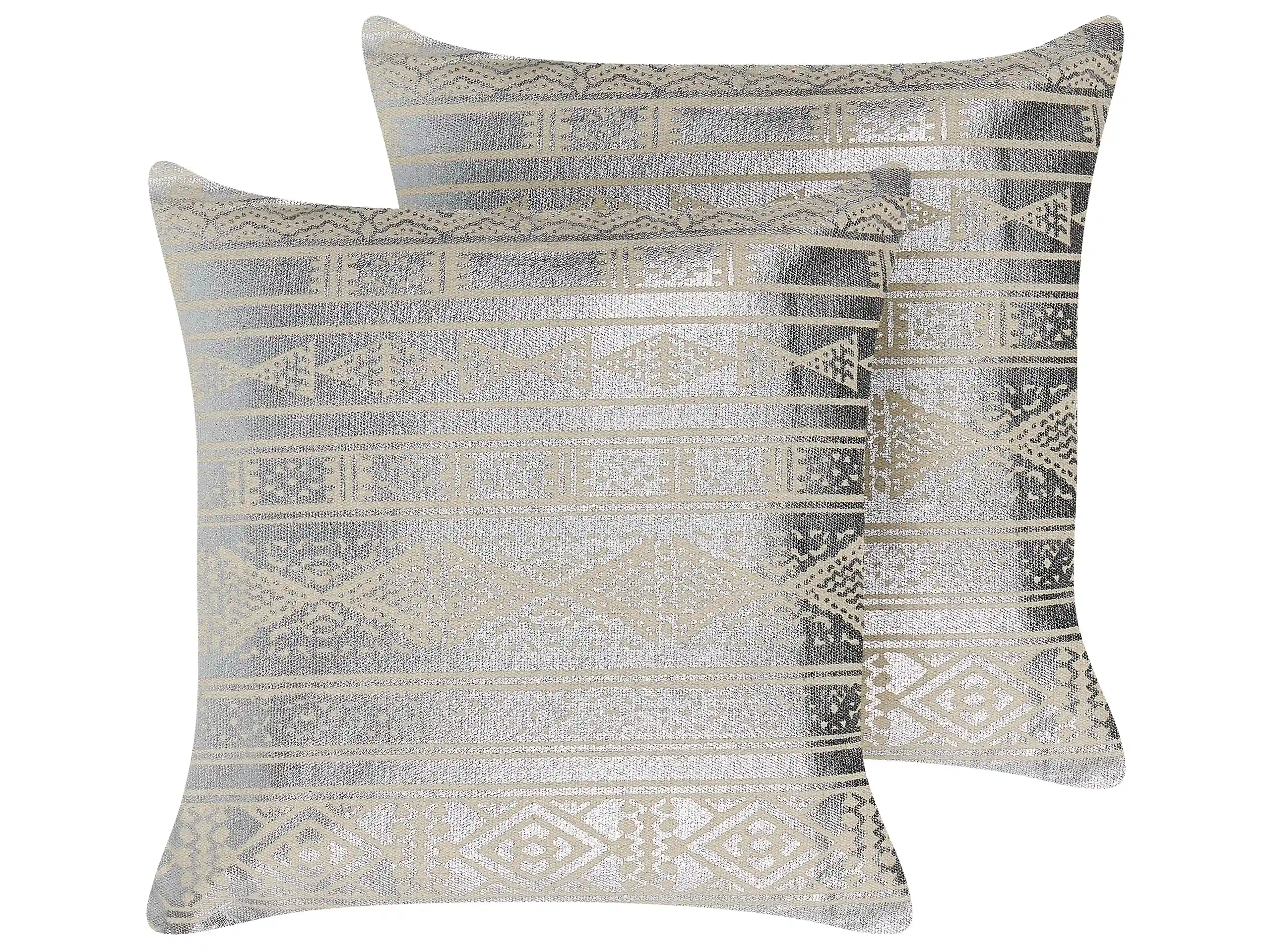 Conjunto de 2 cojines decorativos OUJDA Algodón 50 x 50 cm Plateado Patrón geométrico