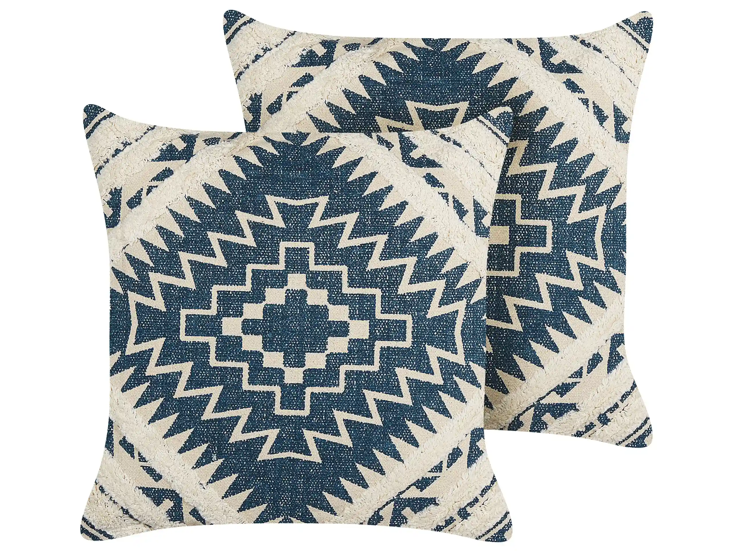 Conjunto de 2 cojines decorativos SAFI Algodón 50 x 50 cm Azul Patrón geométrico