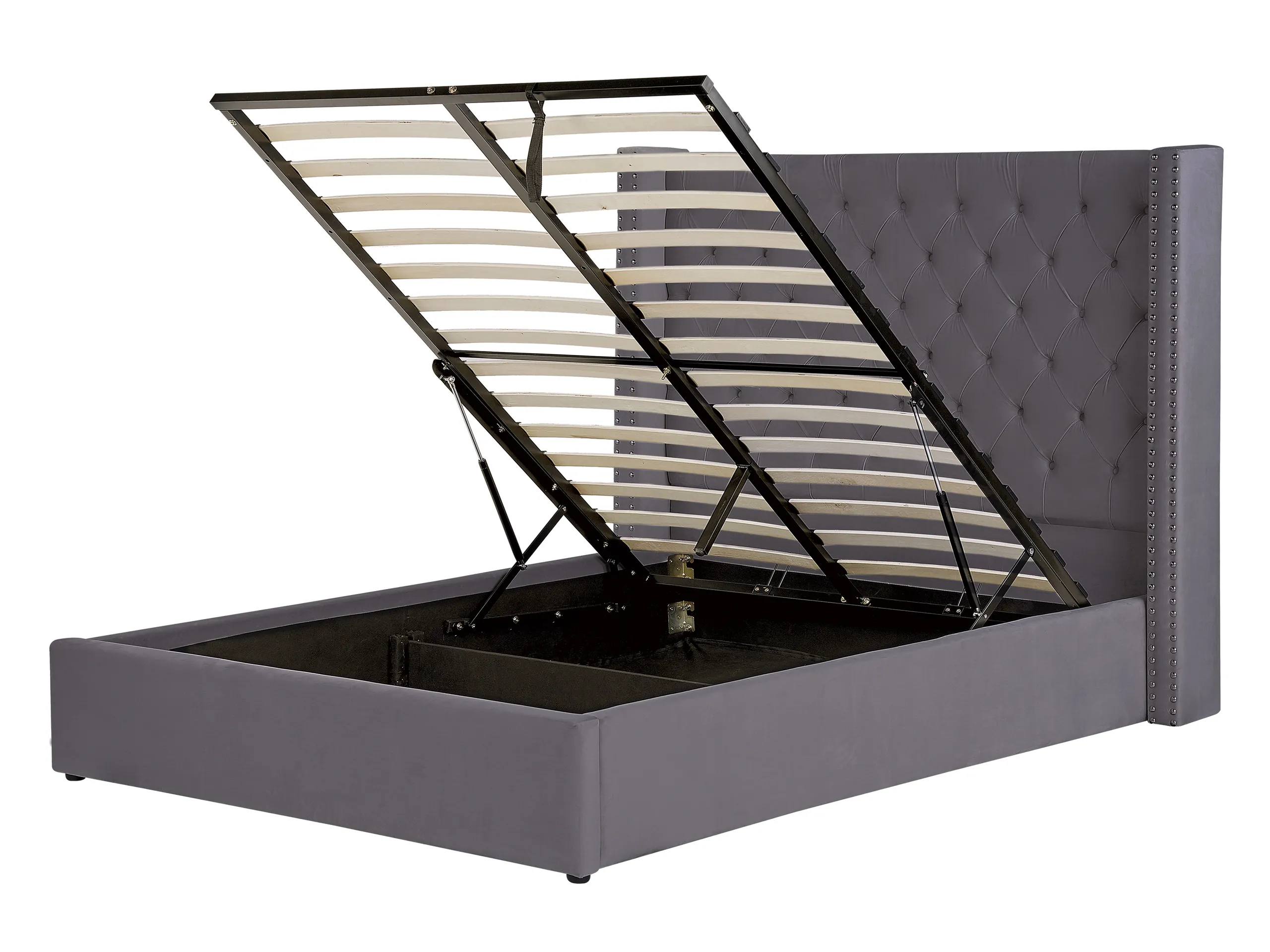 Cama con almacenaje Terciopelo LUBBON 140 x 200 cm Gris