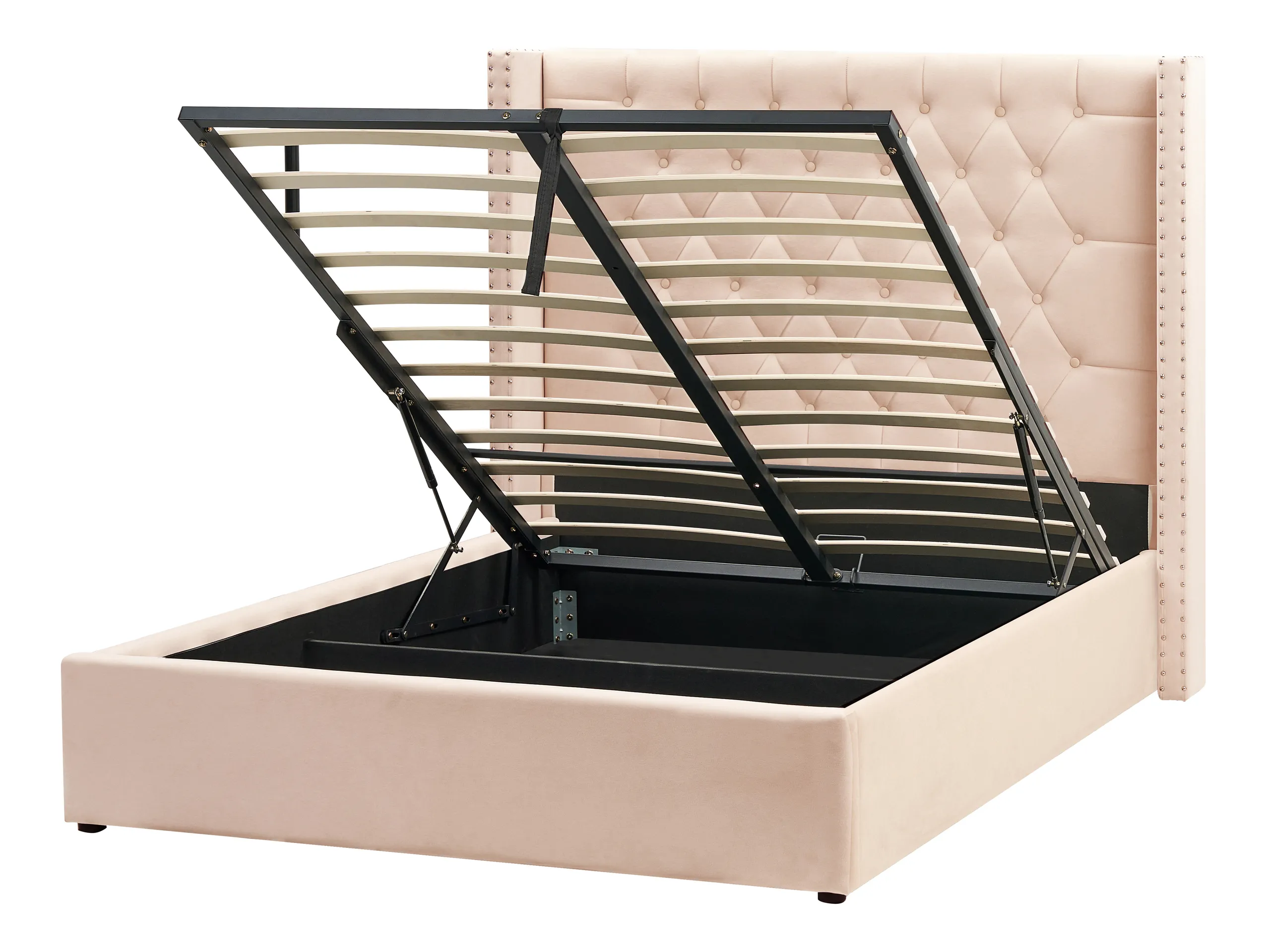 Cama con almacenaje Terciopelo LUBBON 140 x 200 cm Beige