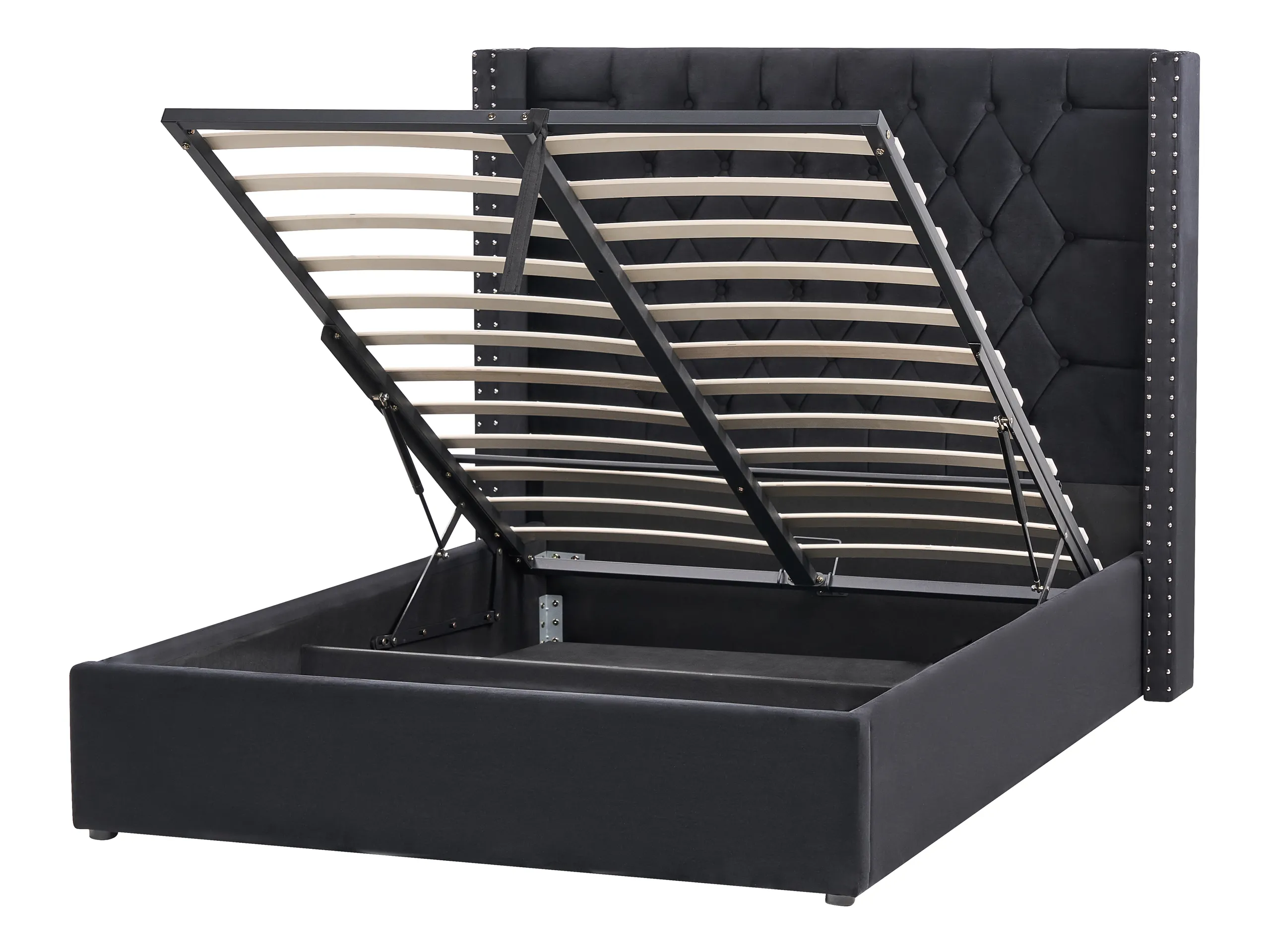 Cama con almacenaje Terciopelo LUBBON 140 x 200 cm Negro