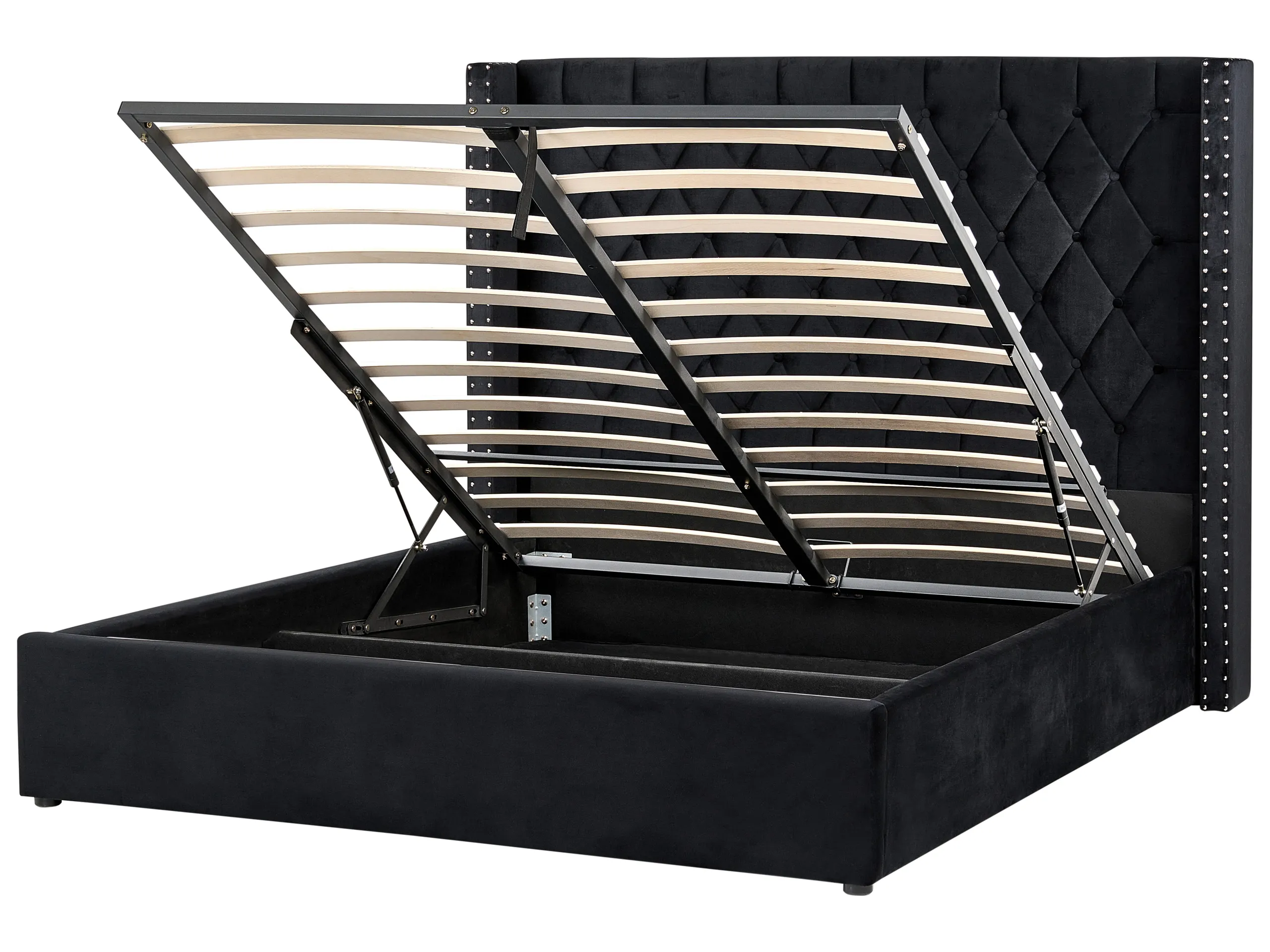Cama con almacenaje Terciopelo LUBBON 160 x 200 cm Negro