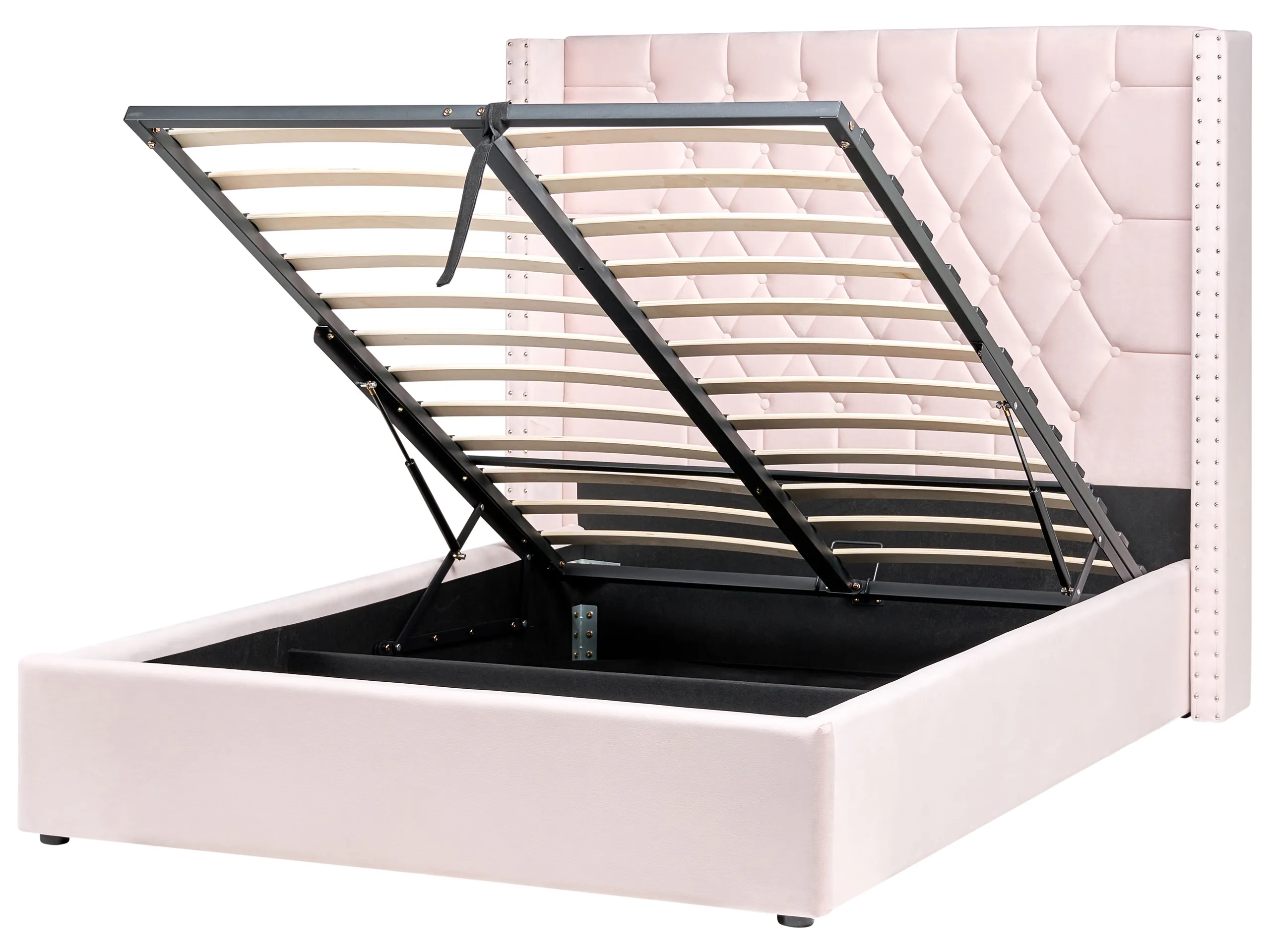 Cama con almacenaje Terciopelo LUBBON 140 x 200 cm Rosa pastel