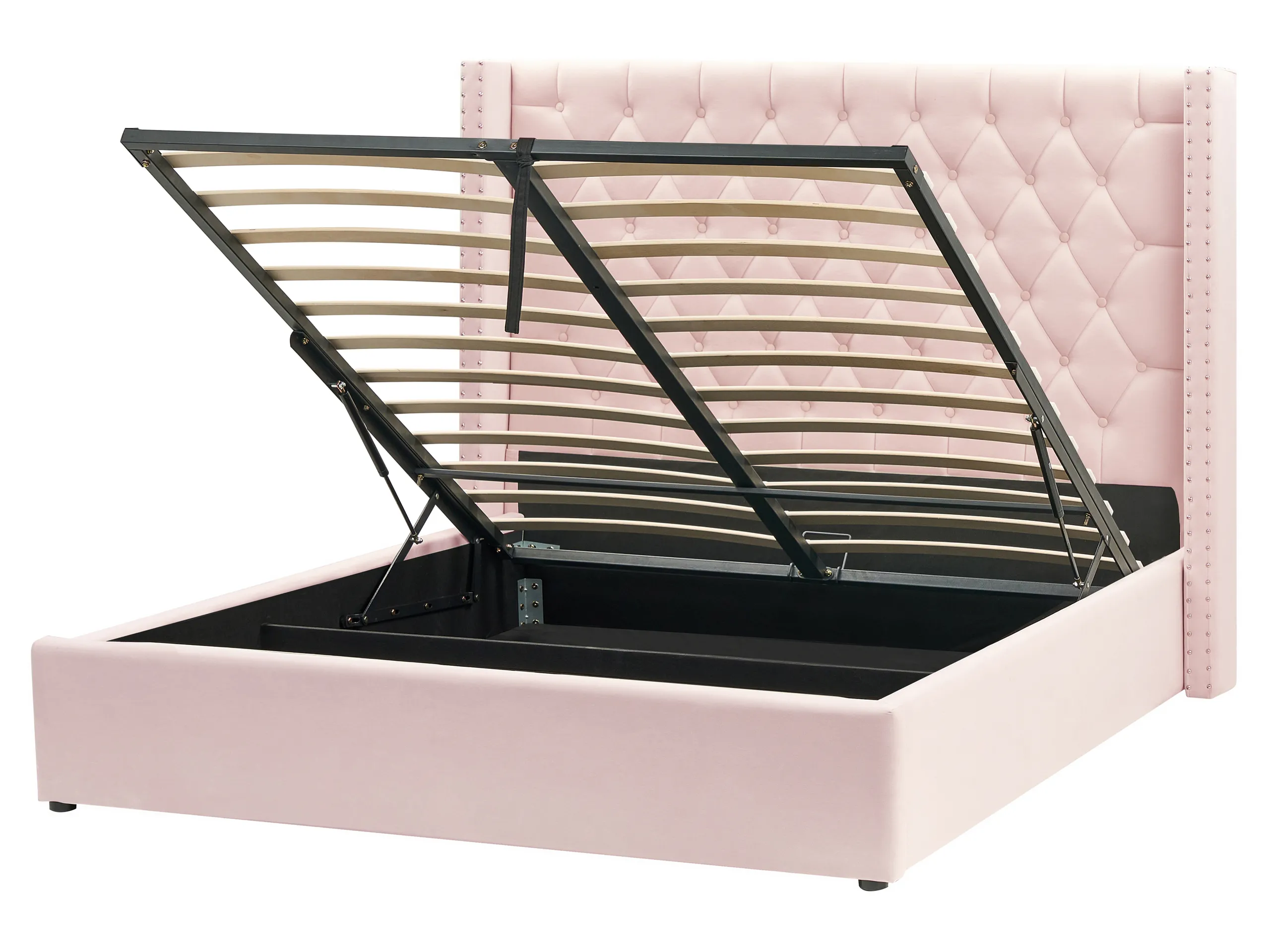 Cama con almacenaje Terciopelo LUBBON 160 x 200 cm Rosa pastel