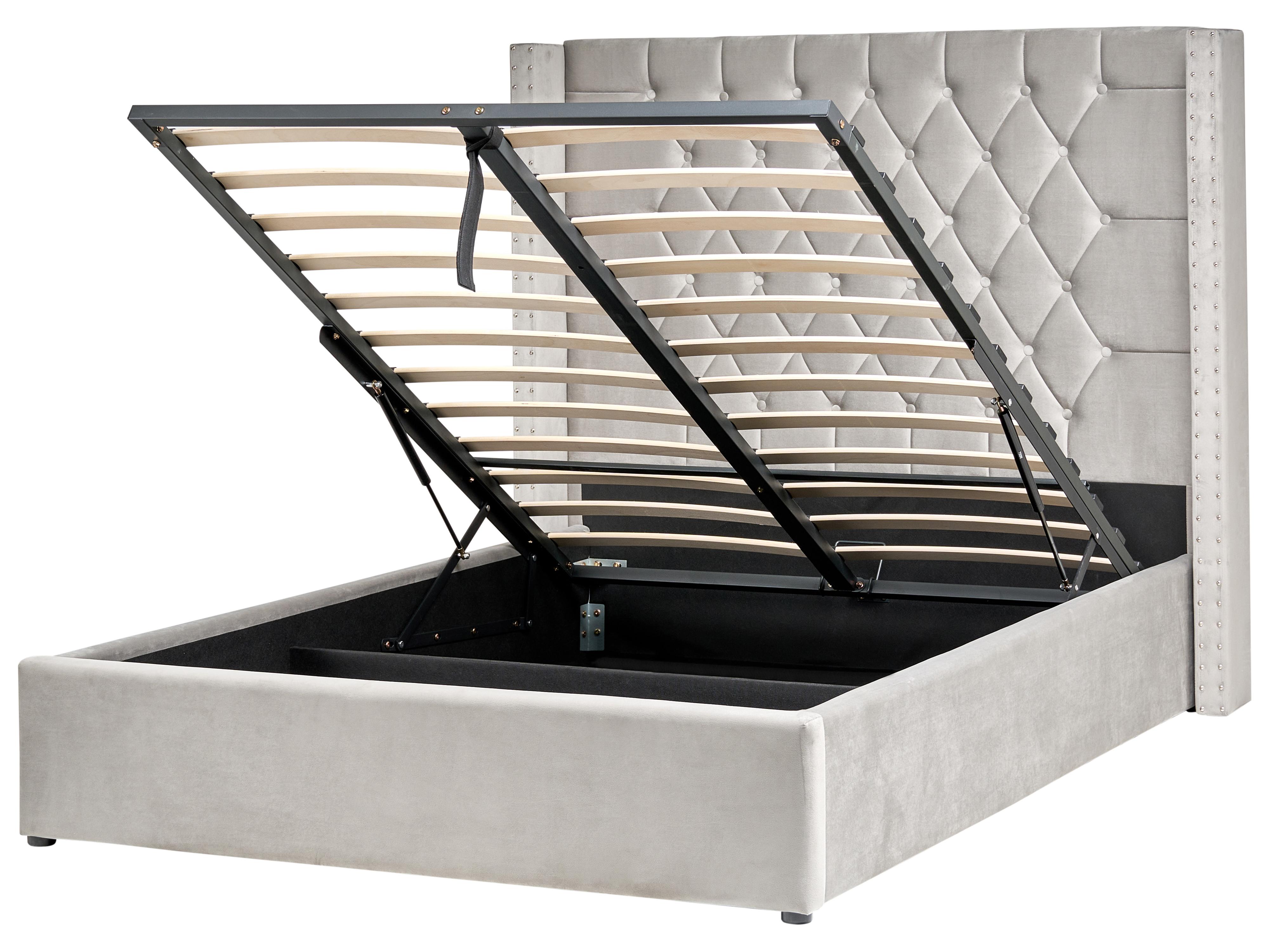 Cama con almacenaje Terciopelo LUBBON 140 x 200 cm Gris claro