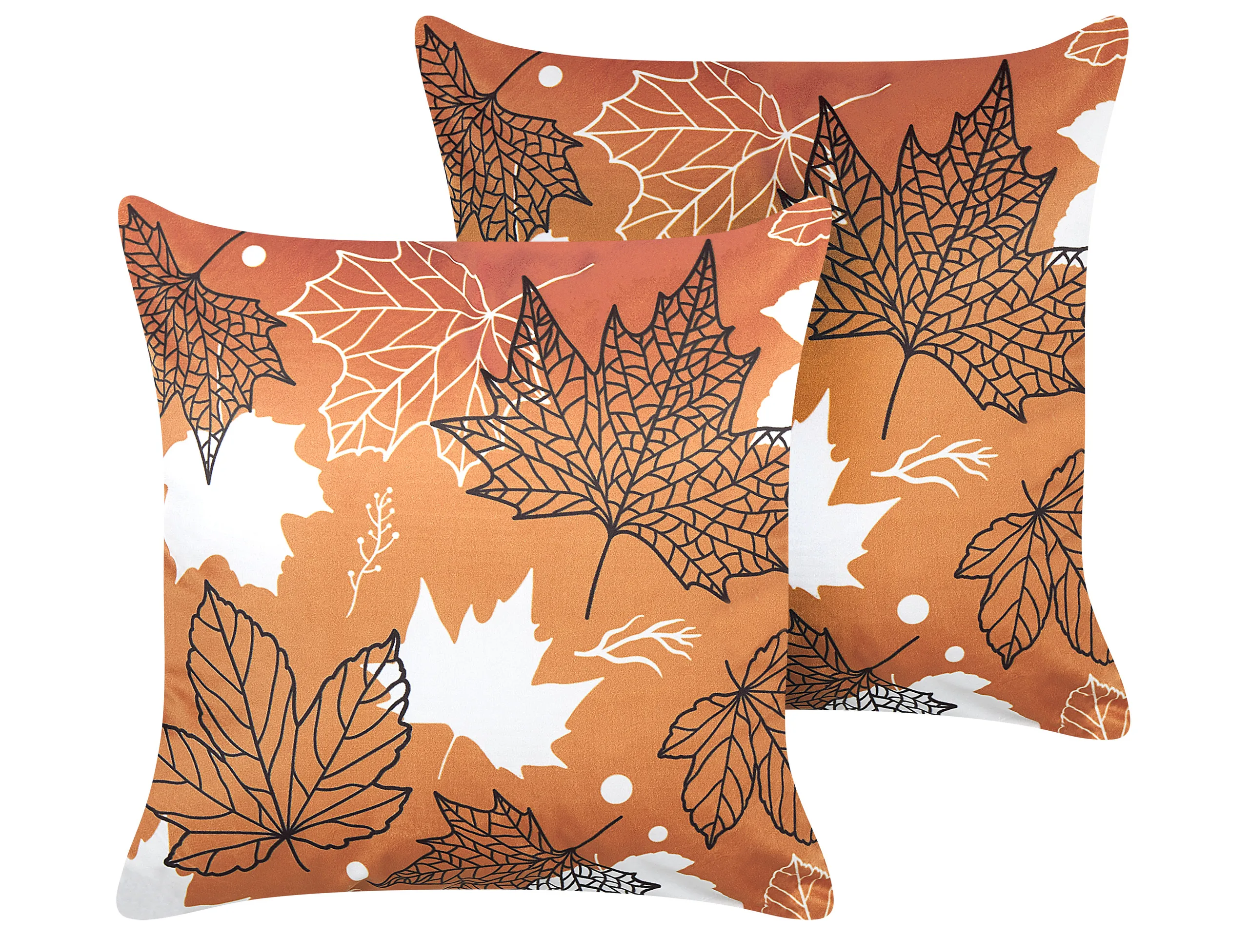 Conjunto de 2 cojines decorativos POINSETTIA Terciopelo 45 x 45 cm Naranja Patrón de plantas