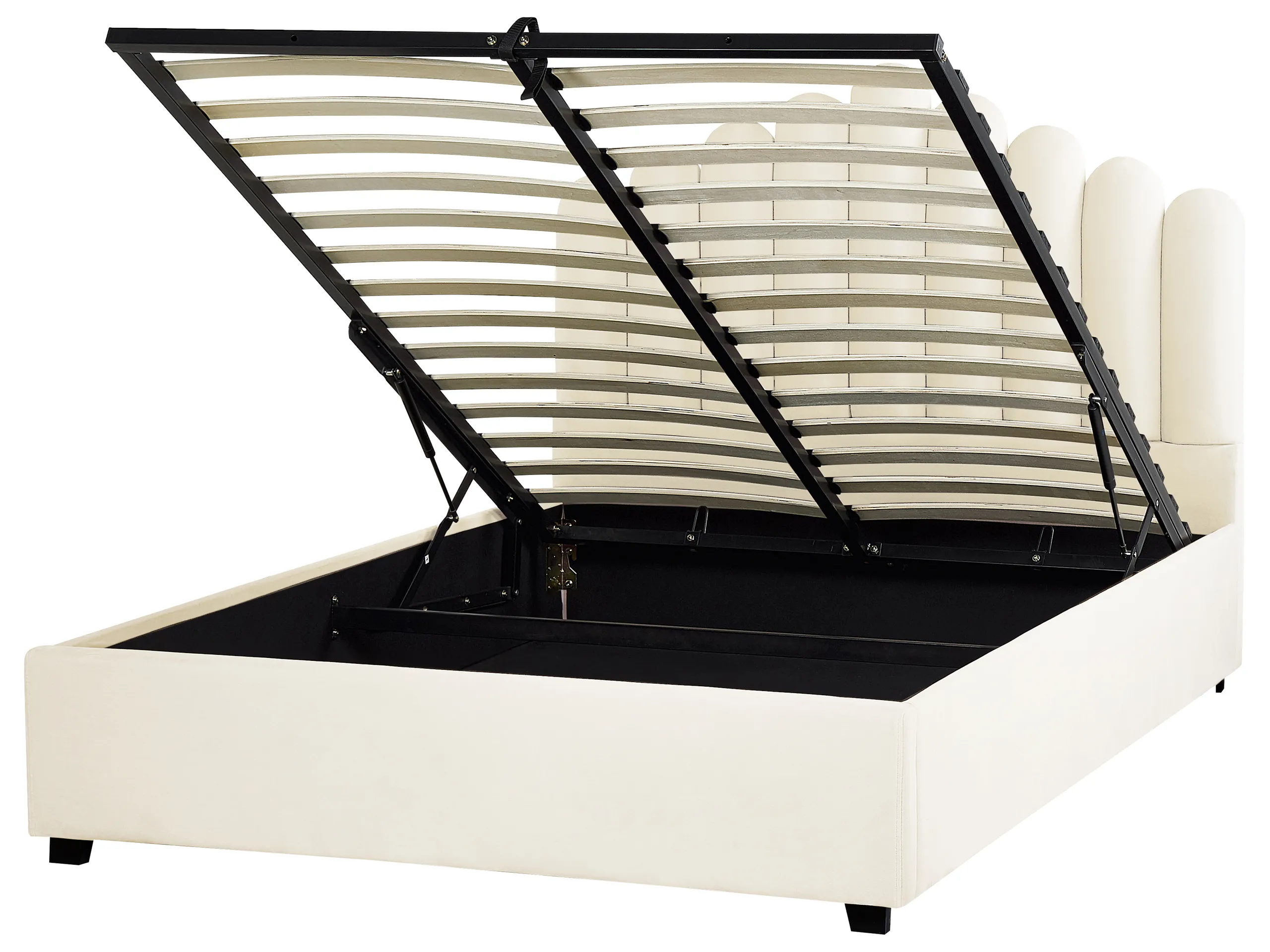 Cama con almacenaje Terciopelo VINCENNES 140 x 200 cm Blanco crema