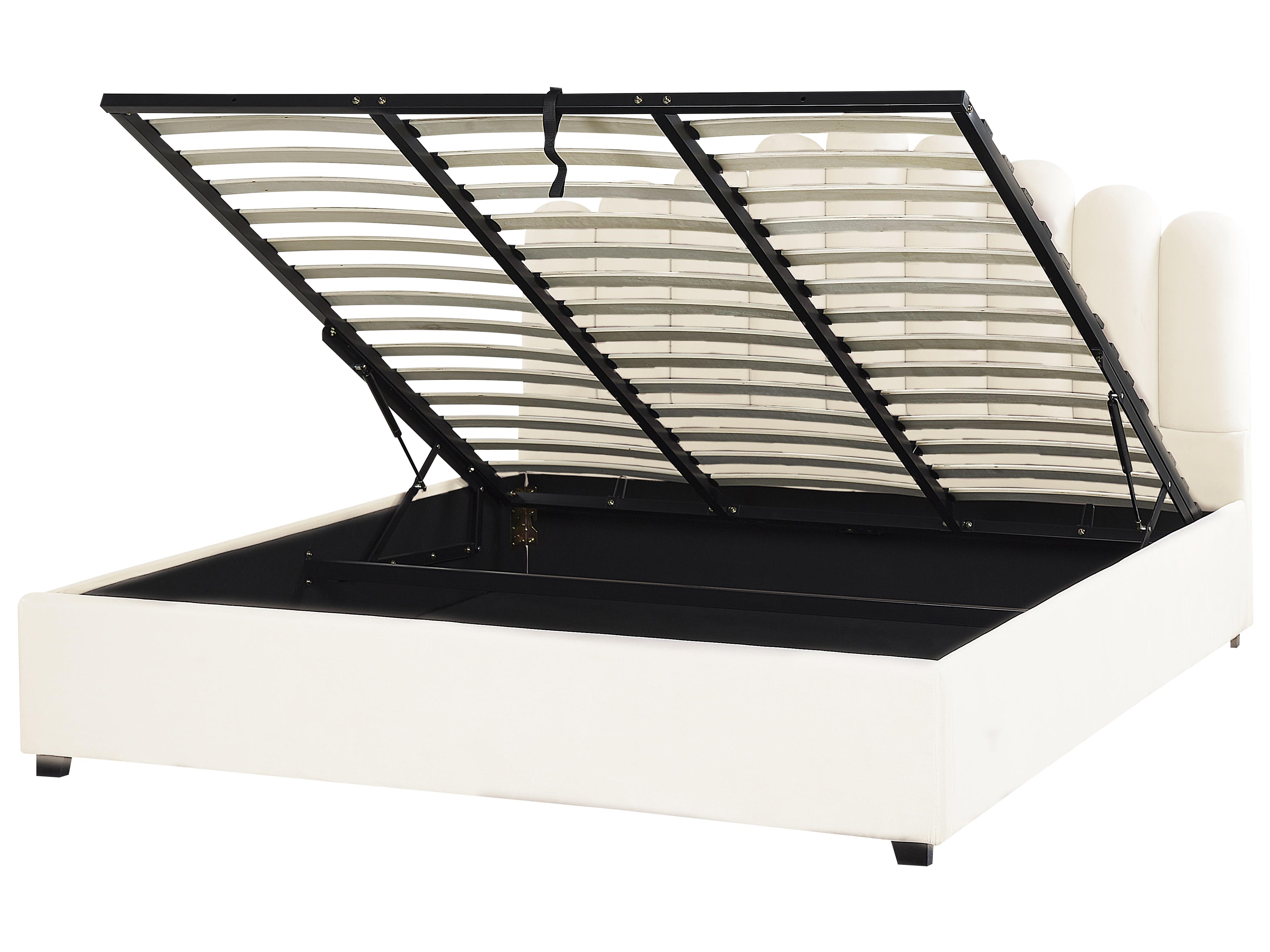 Cama con almacenaje Terciopelo VINCENNES 180 x 200 cm Blanco crema