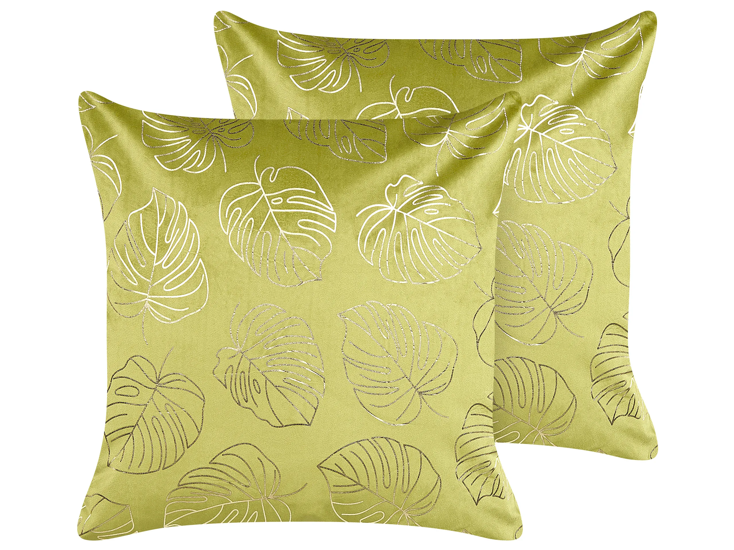 Conjunto de 2 cojines decorativos DELICIOSA Terciopelo 45 x 45 cm Verde claro Patrón de plantas