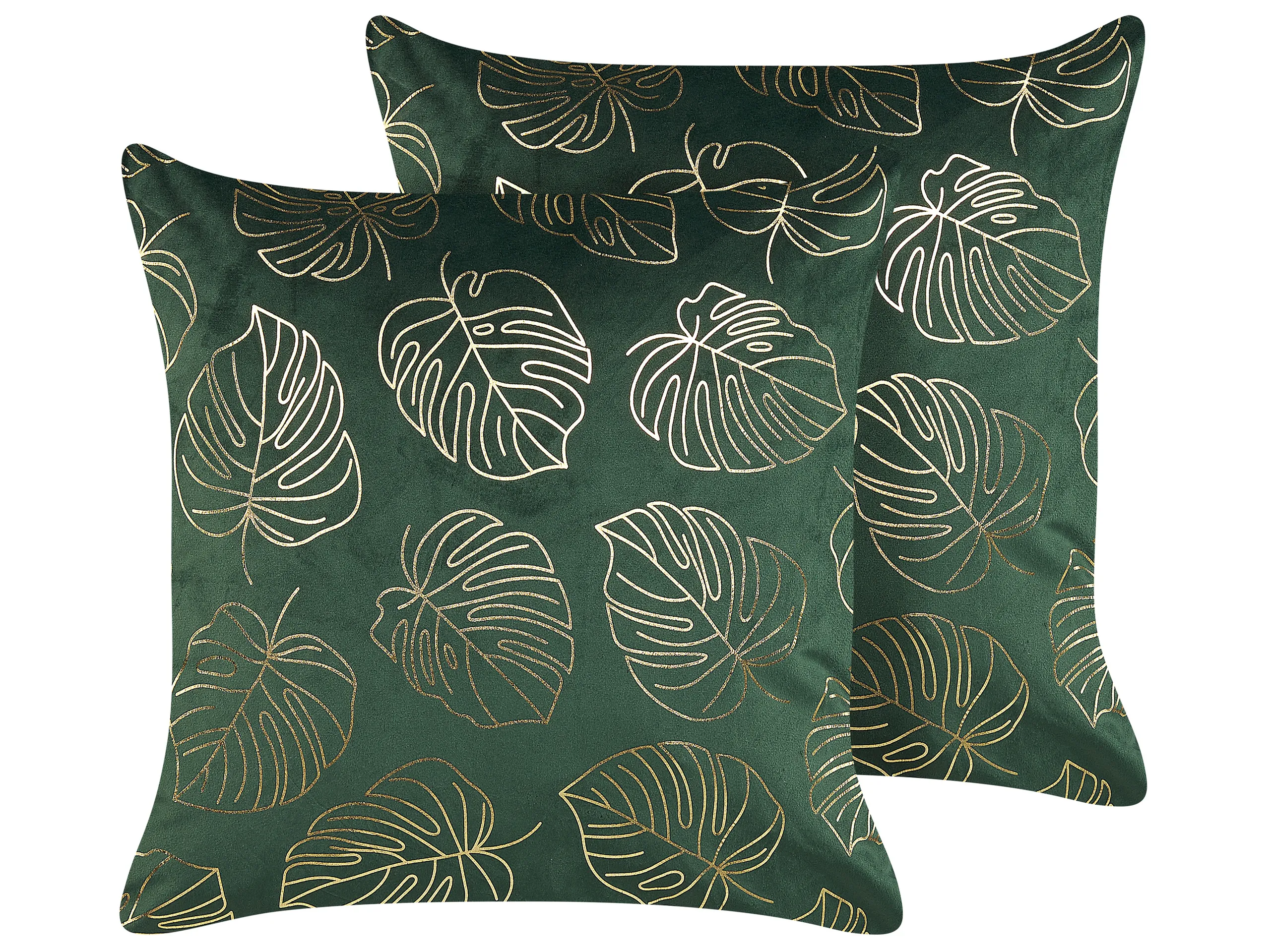 Conjunto de 2 cojines decorativos DELICIOSA Terciopelo 45 x 45 cm Verde oscuro Patrón de plantas