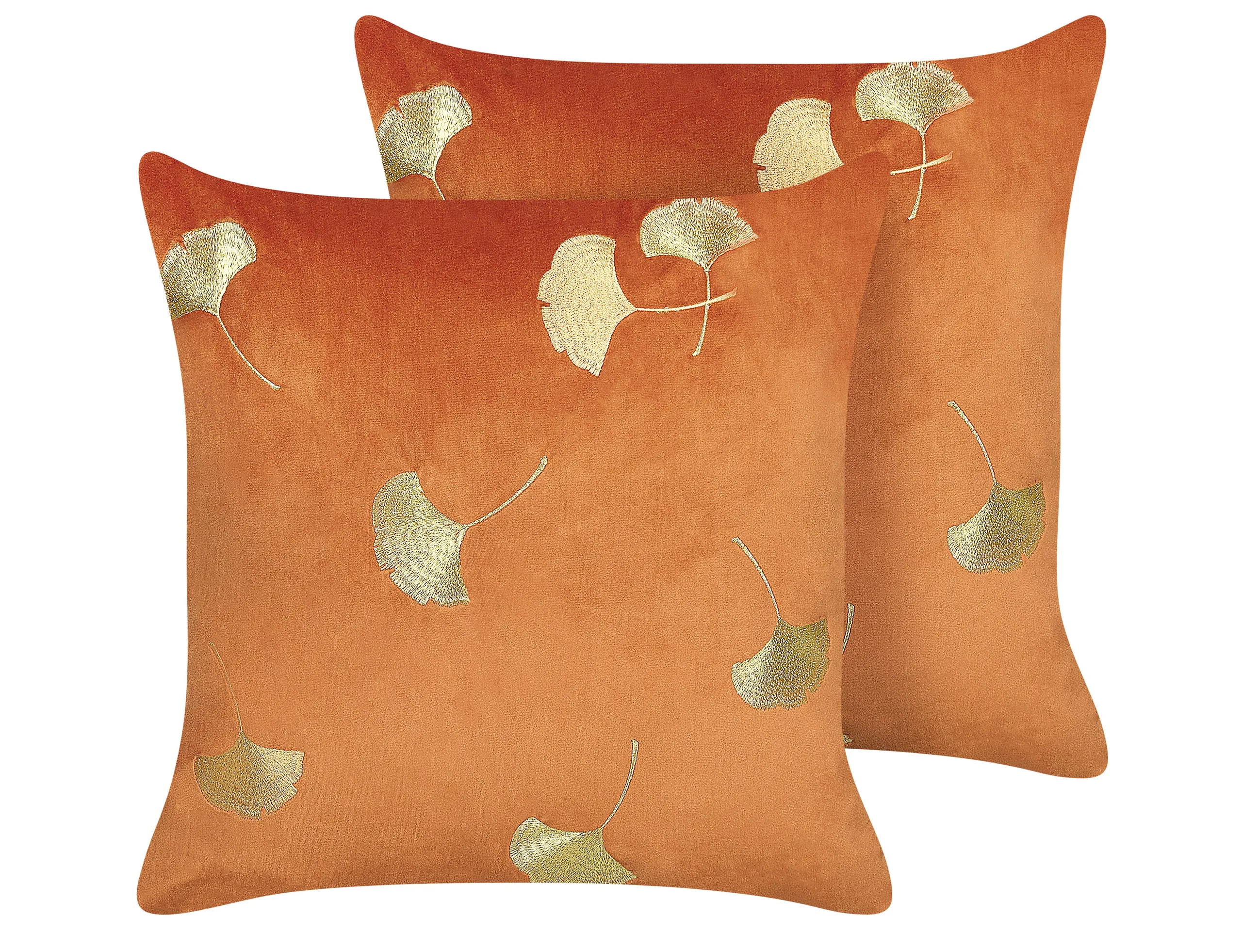 Conjunto de 2 cojines decorativos TULIP Terciopelo 45 x 45 cm Naranja Patrón de plantas