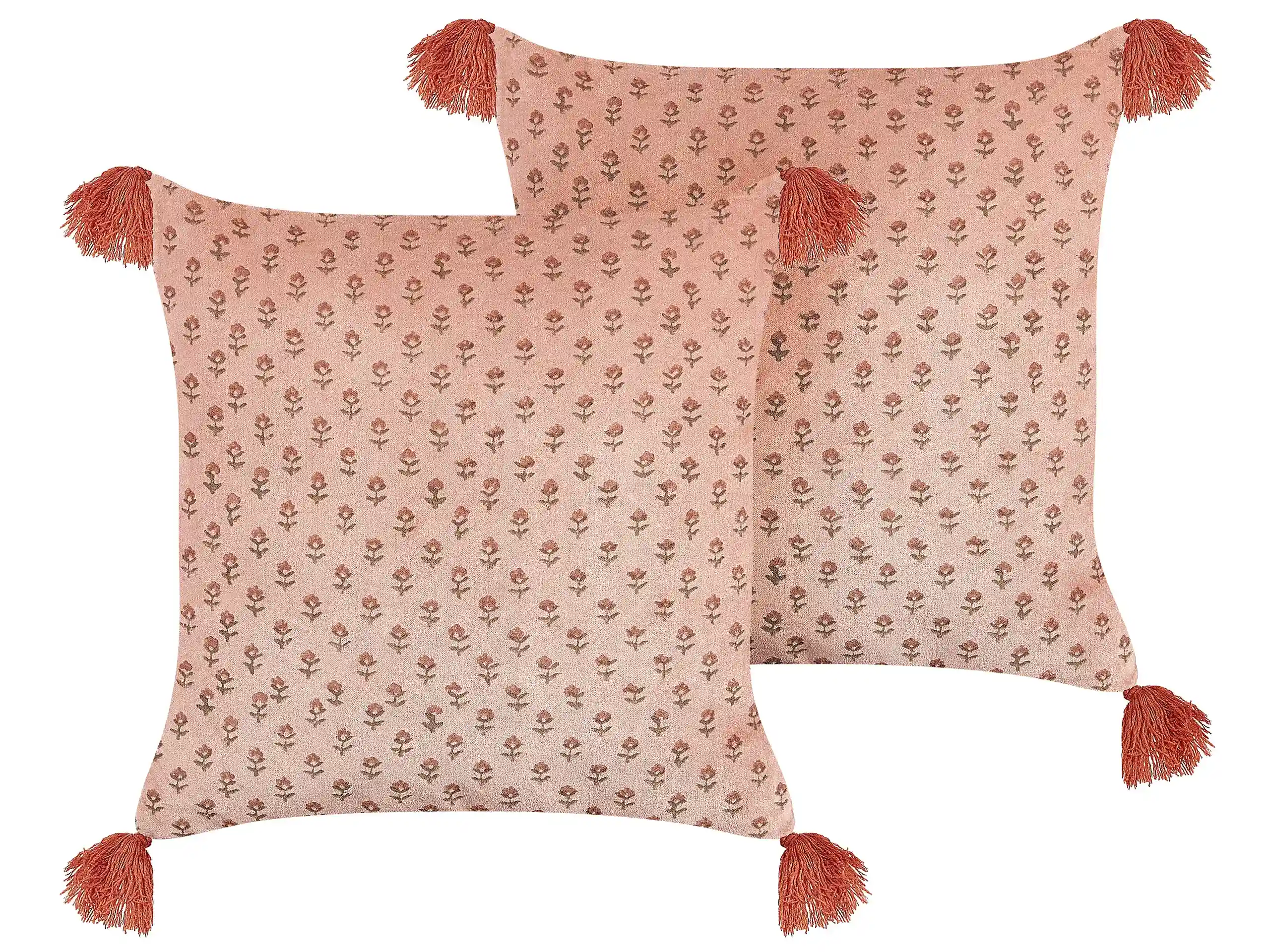 Conjunto de 2 cojines decorativos RUMHORA Terciopelo 45 x 45 cm Rosa Patrón floral