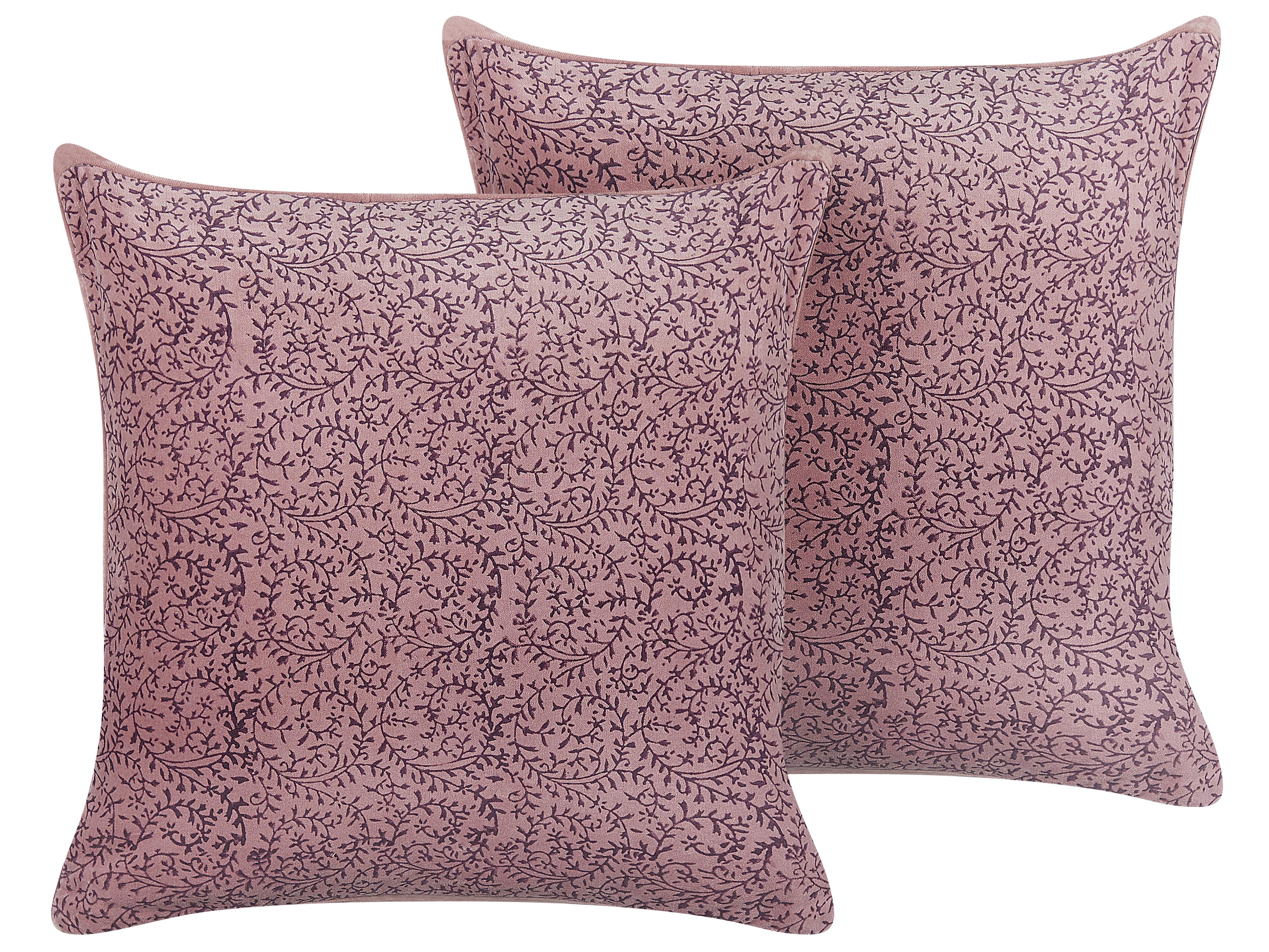 Conjunto de 2 cojines decorativos ROMNEYA Terciopelo 45 x 45 cm Rosa Patrón floral
