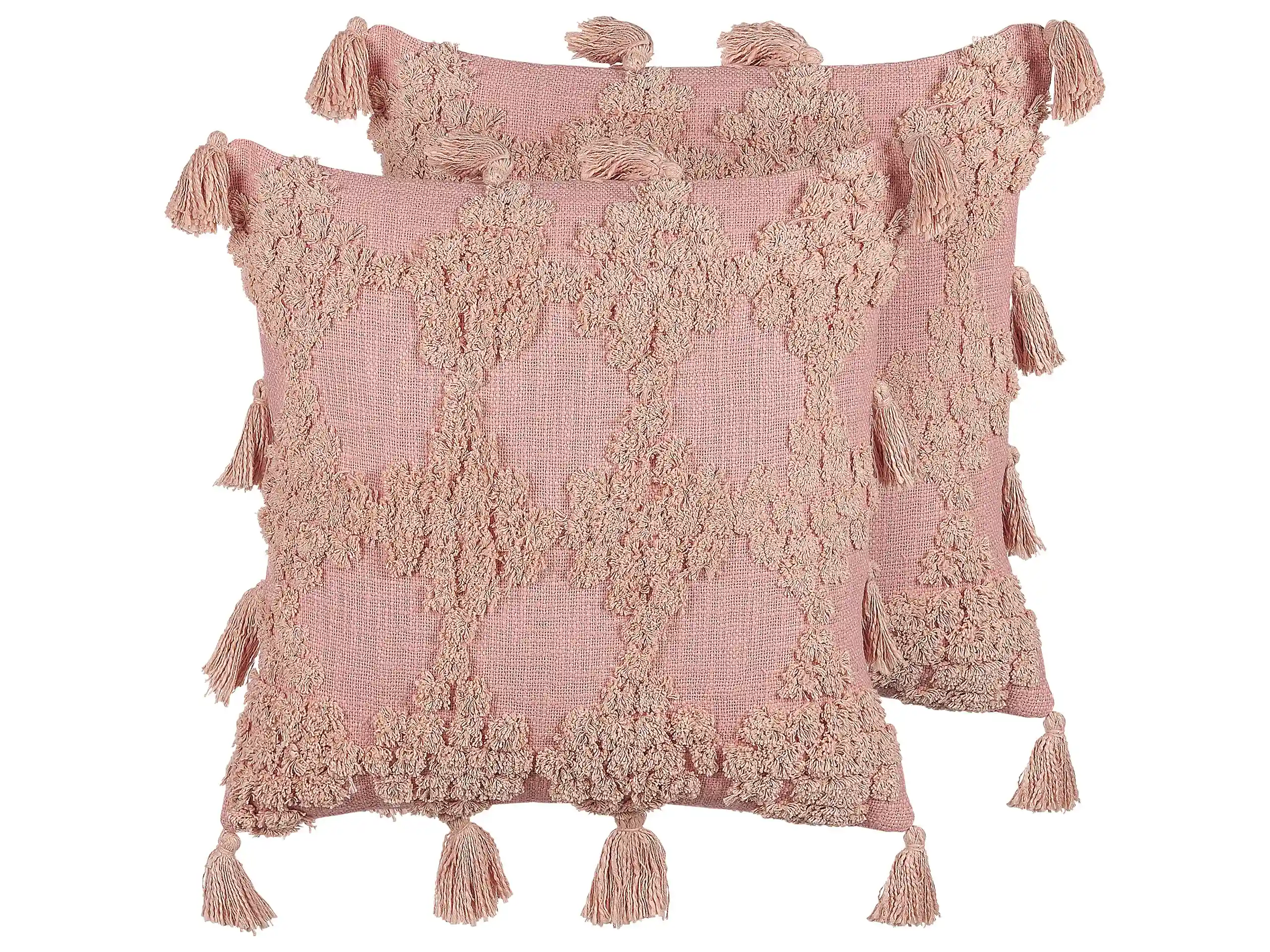Conjunto de 2 cojines decorativos TORENIA Algodón 45 x 45 cm Rosa Patrón geométrico