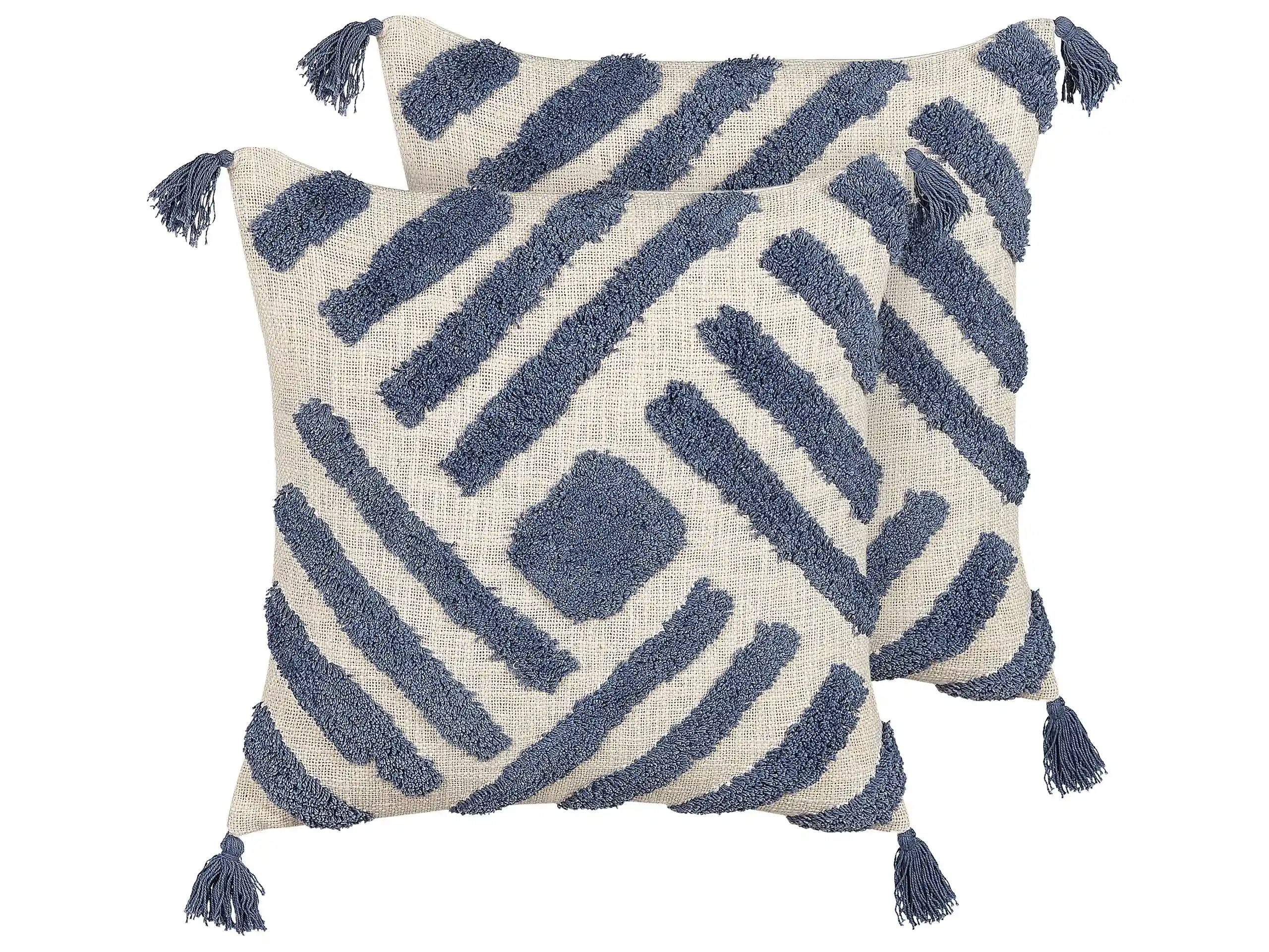 Conjunto de 2 cojines decorativos JACARANDA Algodón 45 x 45 cm Azul Patrón geométrico