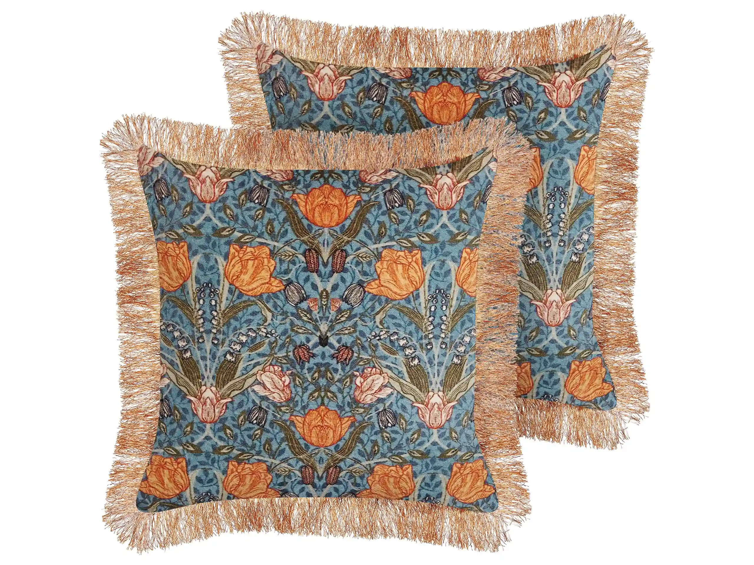 Conjunto de 2 cojines decorativos MITELLA Terciopelo 45 x 45 cm Azul Patrón floral
