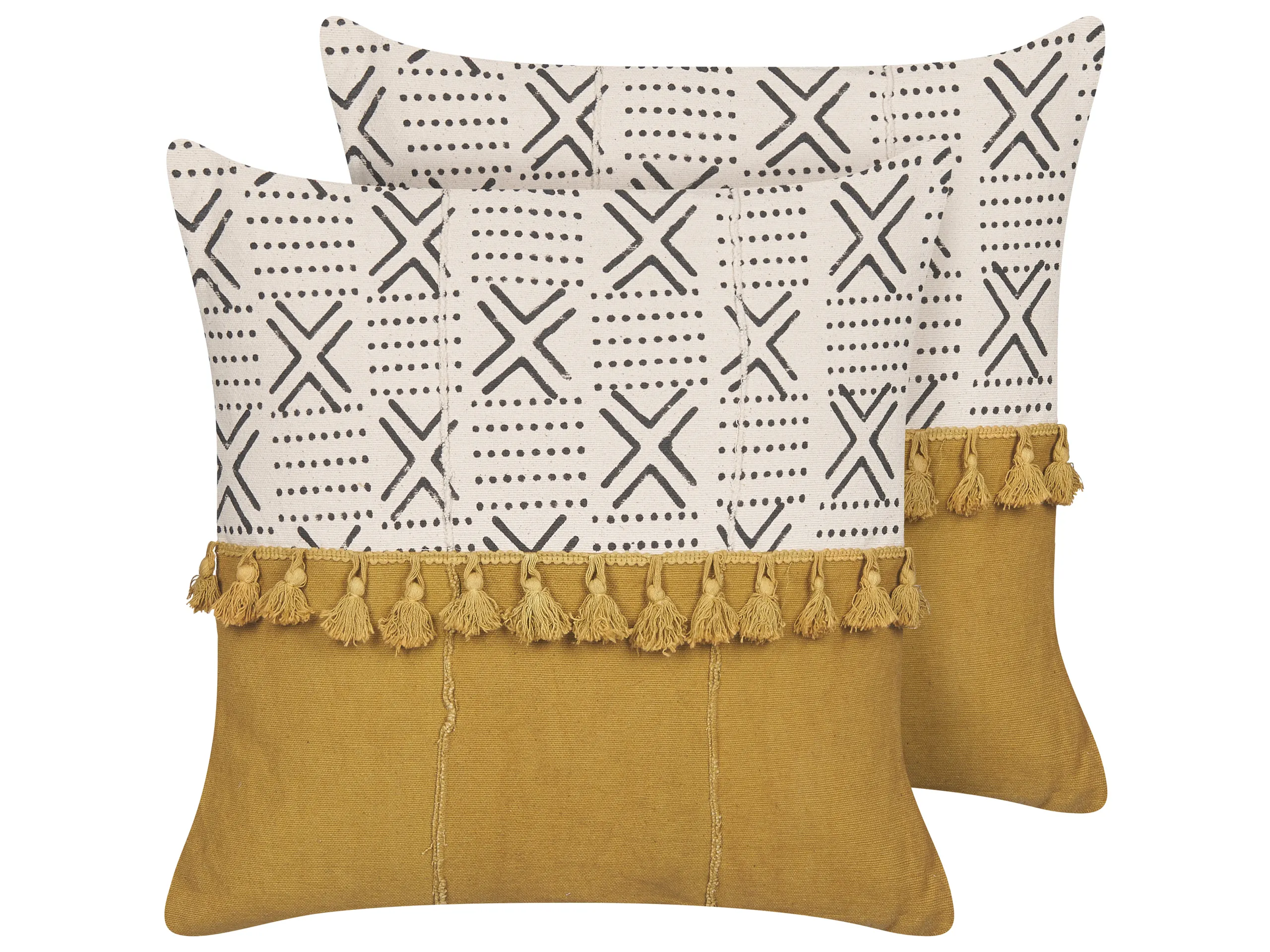 Conjunto de 2 cojines decorativos WOODI Algodón 45 x 45 cm Amarillo Blanco Patrón geométrico