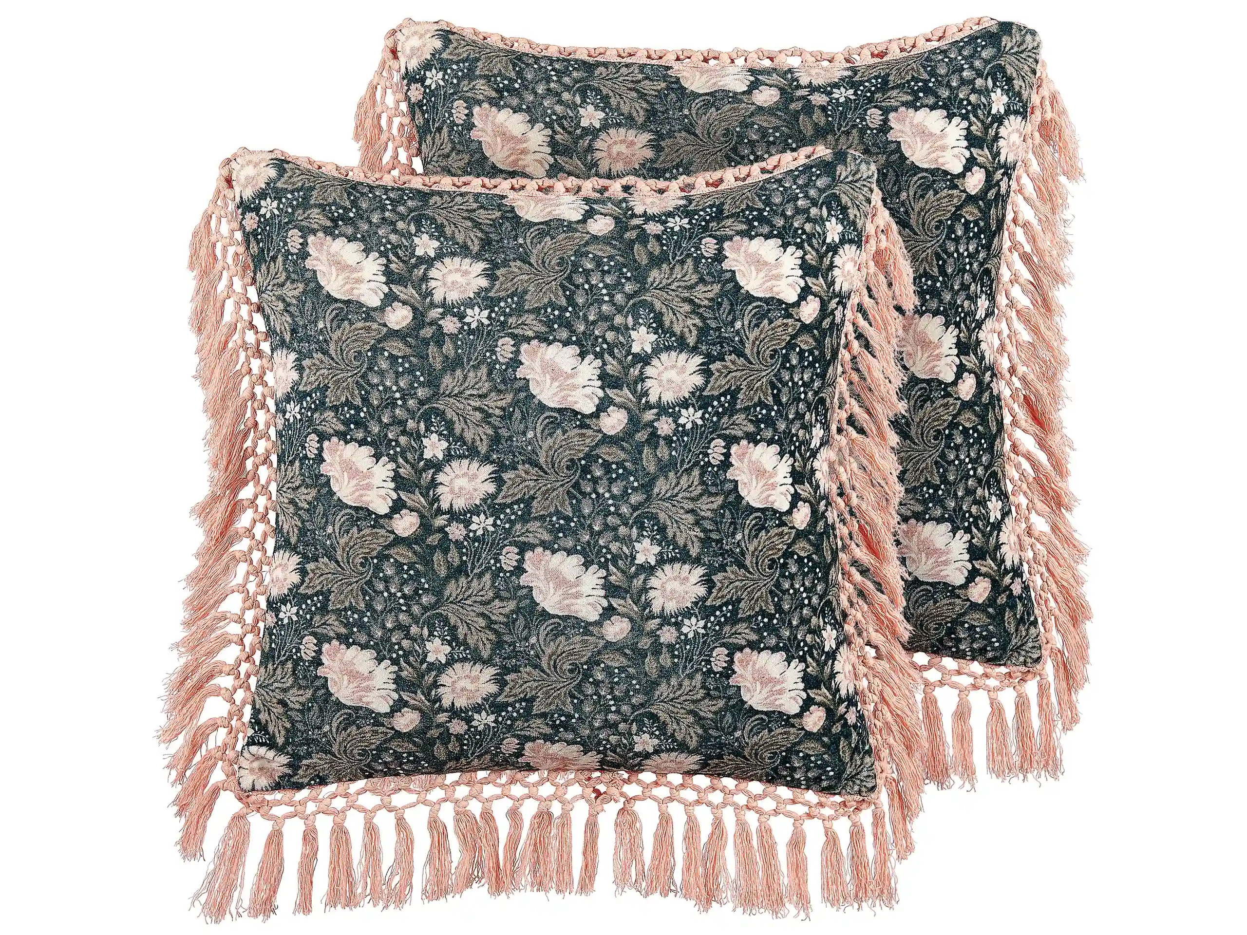 Conjunto de 2 cojines decorativos PARROTIA Terciopelo 45 x 45 cm Verde azulado Patrón floral