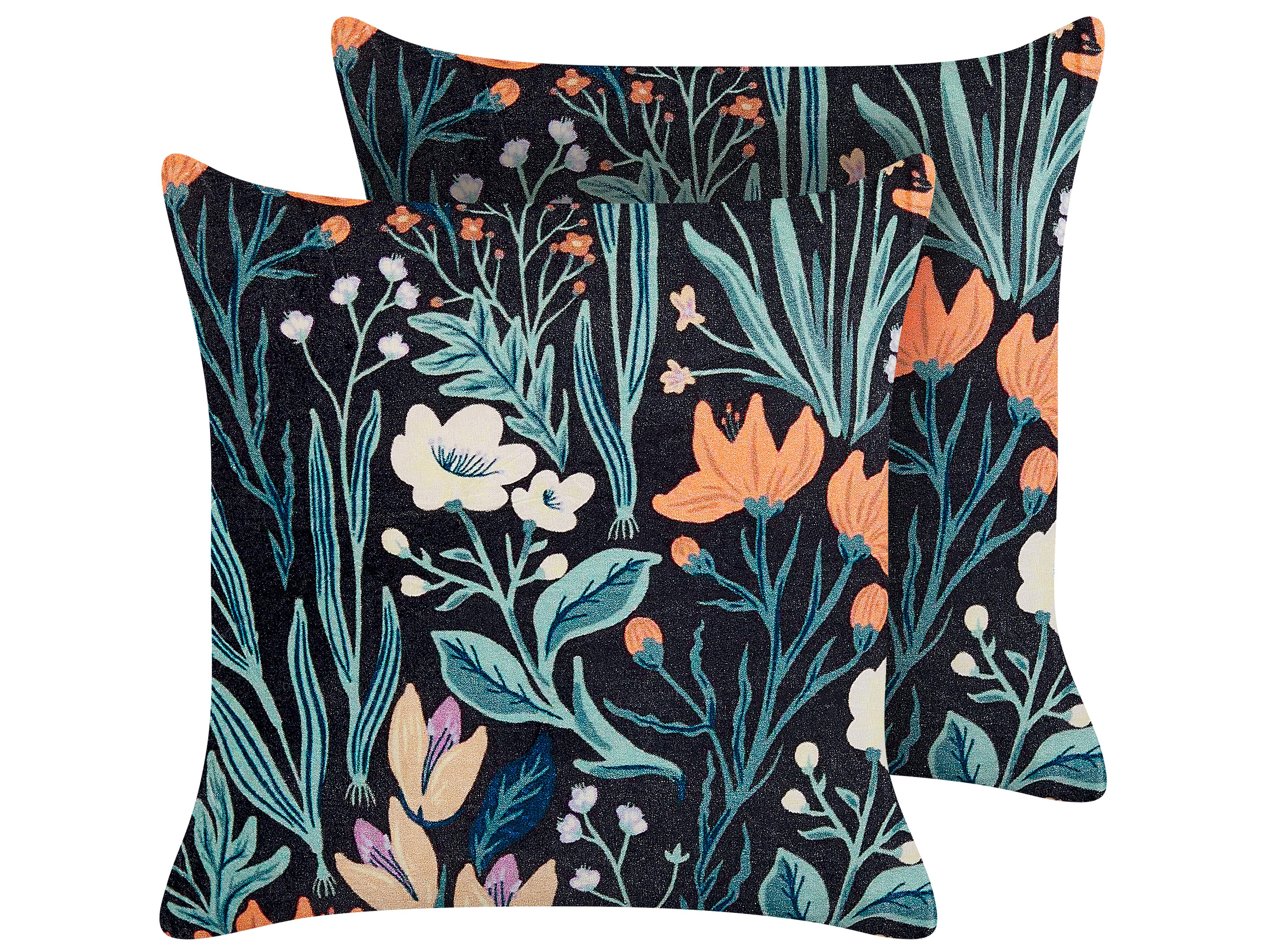 Conjunto de 2 cojines decorativos OSMUNDA Terciopelo 45 x 45 cm Negro Patrón floral