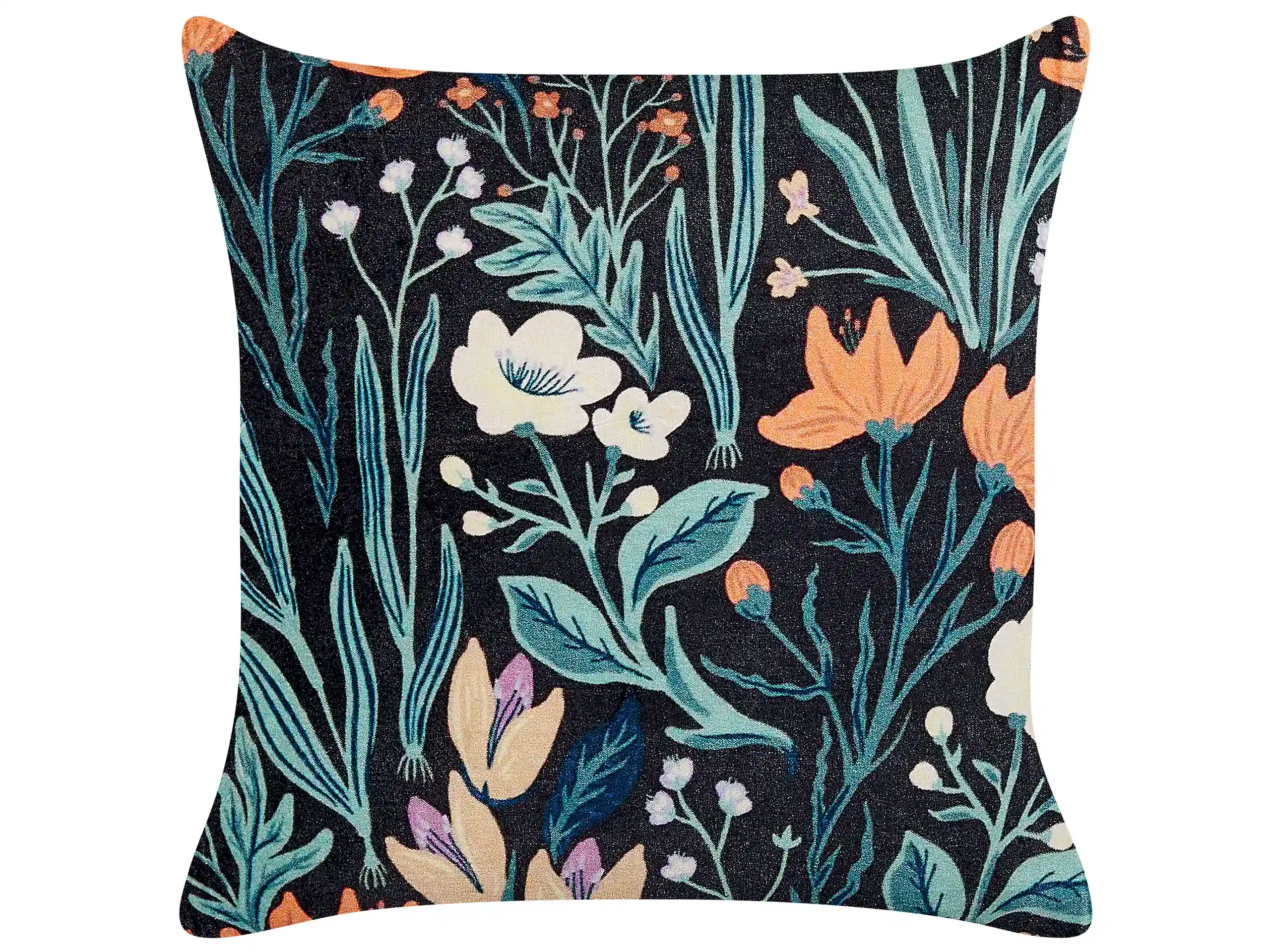 Cojín decorativo OSMUNDA Terciopelo 45 x 45 cm Negro Patrón floral