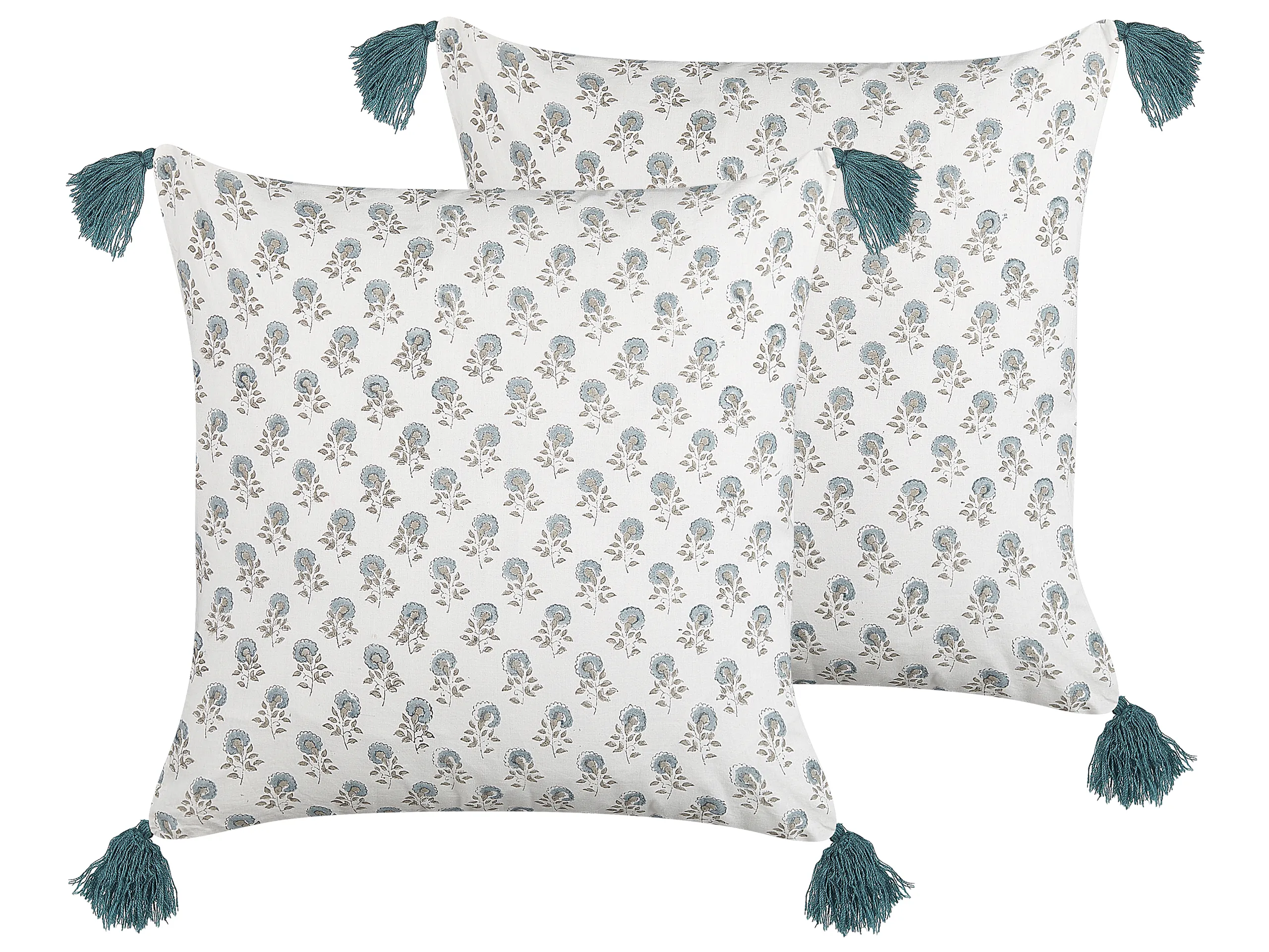 Conjunto de 2 cojines decorativos CORNUS Algodón 45 x 45 cm Azul Patrón floral