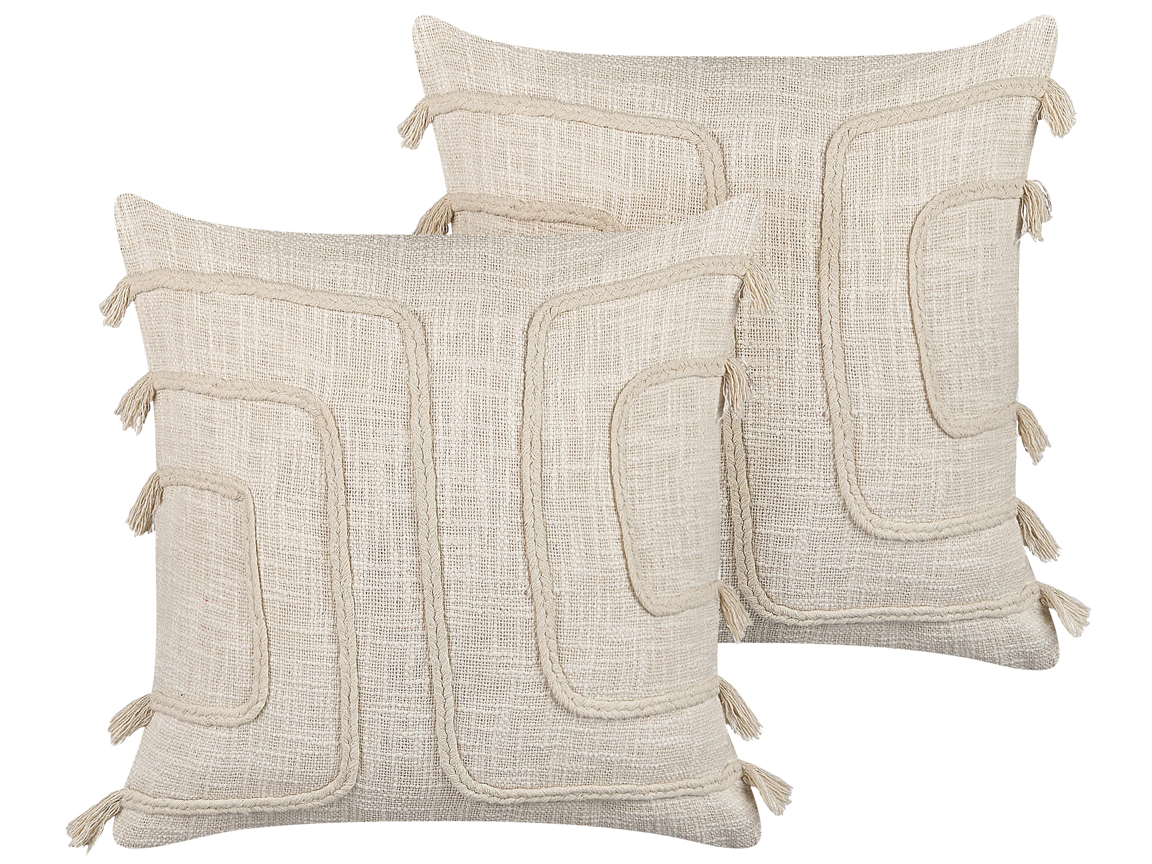 Conjunto de 2 cojines decorativos PLEIONE Algodón 45 x 45 cm Beige claro Patrón geométrico