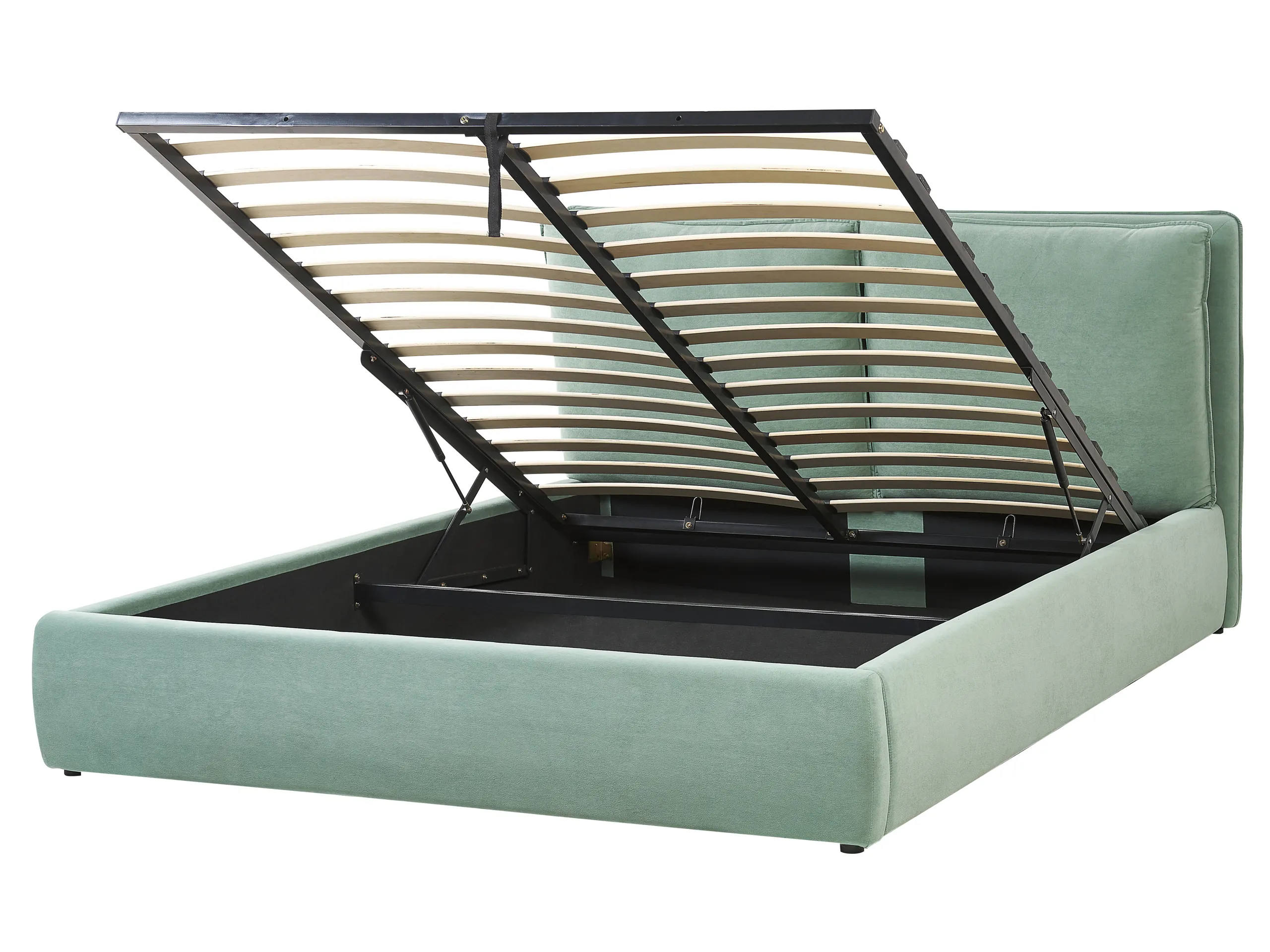 Cama con almacenaje Terciopelo BAJONNA 160 x 200 cm Verde menta