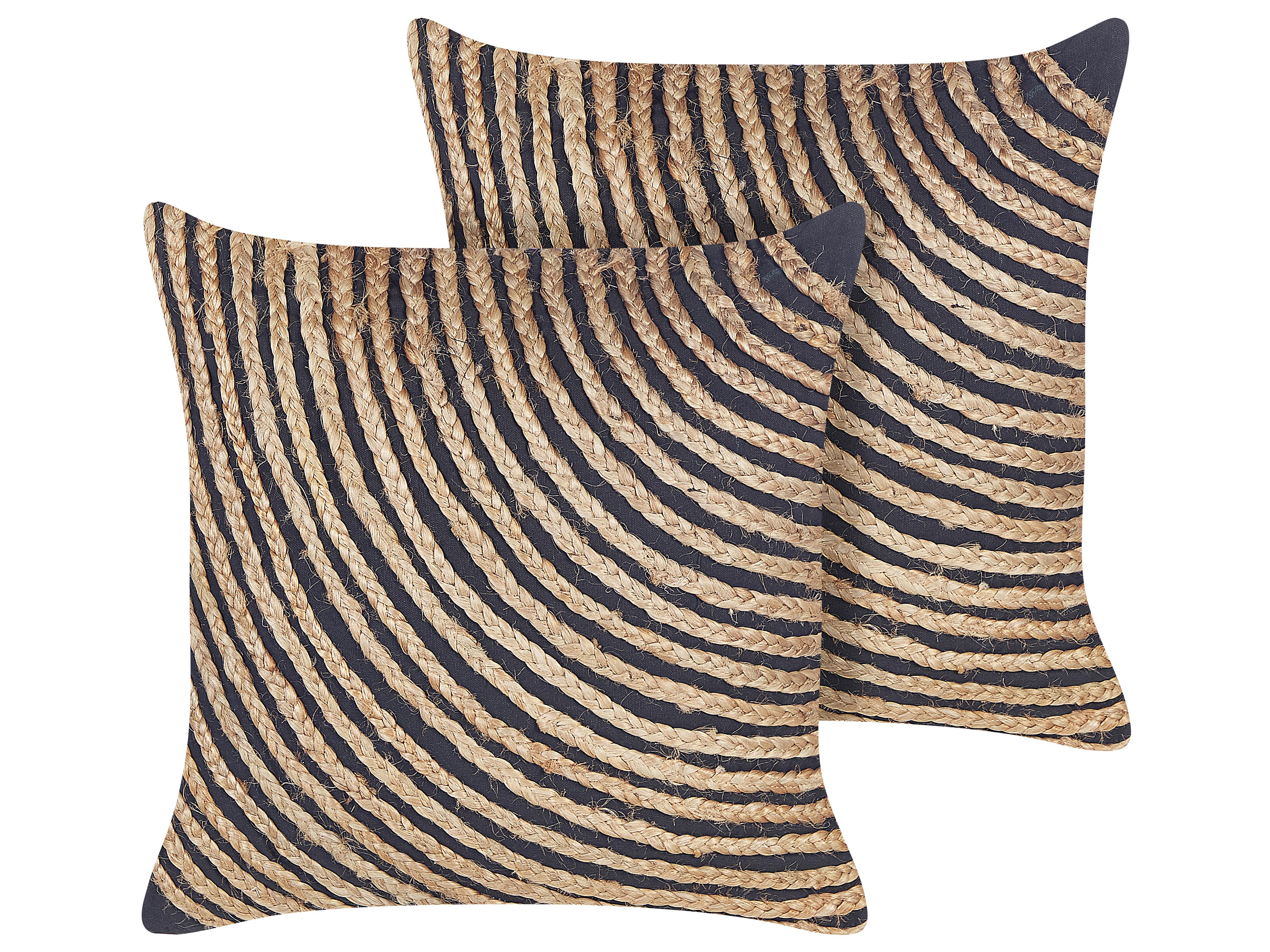 Conjunto de 2 cojines decorativos BERGENIA Yute 45 x 45 cm Negro A rayas