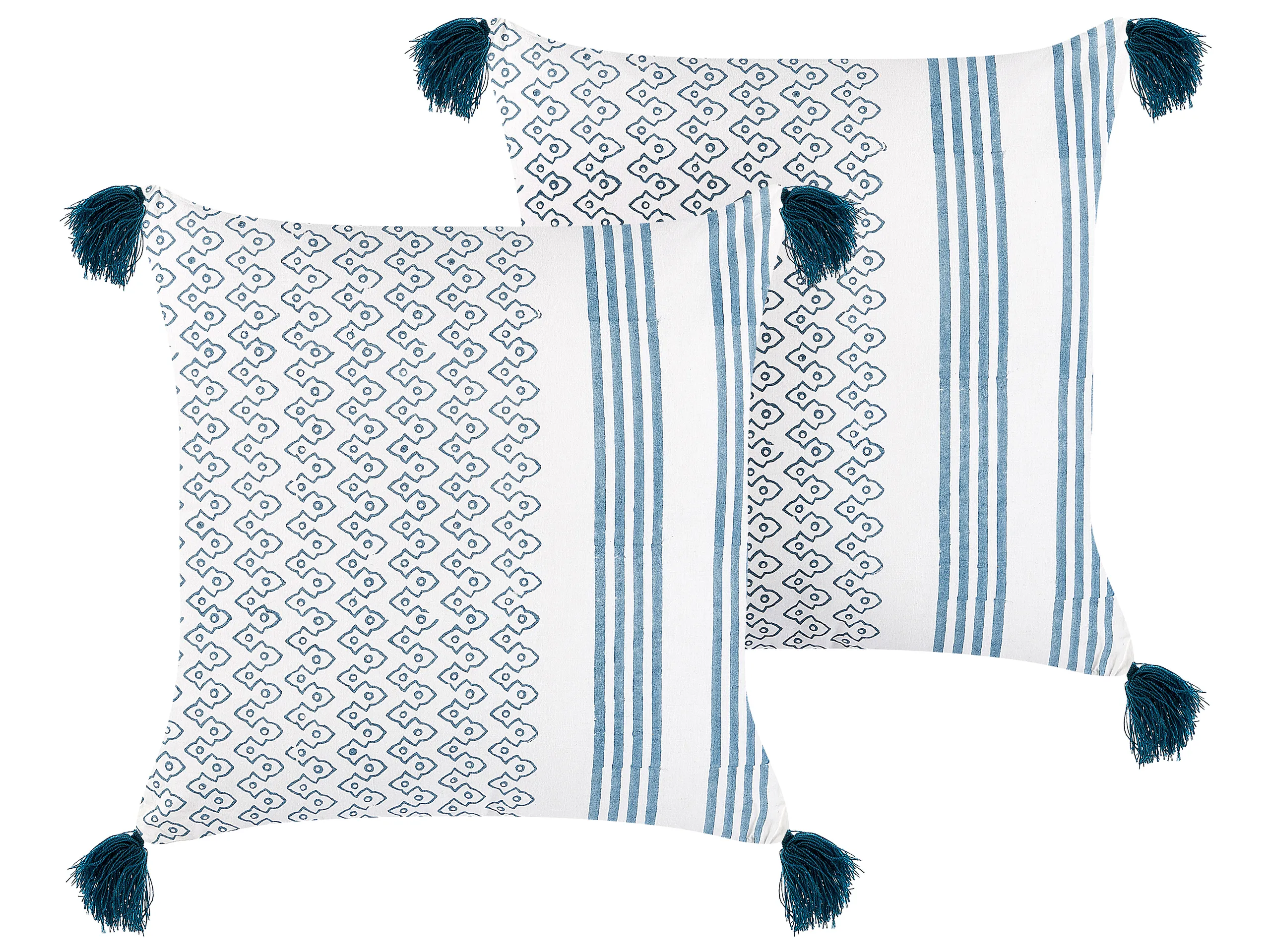 Conjunto de 2 cojines decorativos TILIA Algodón 45 x 45 cm Azul Patrón geométrico