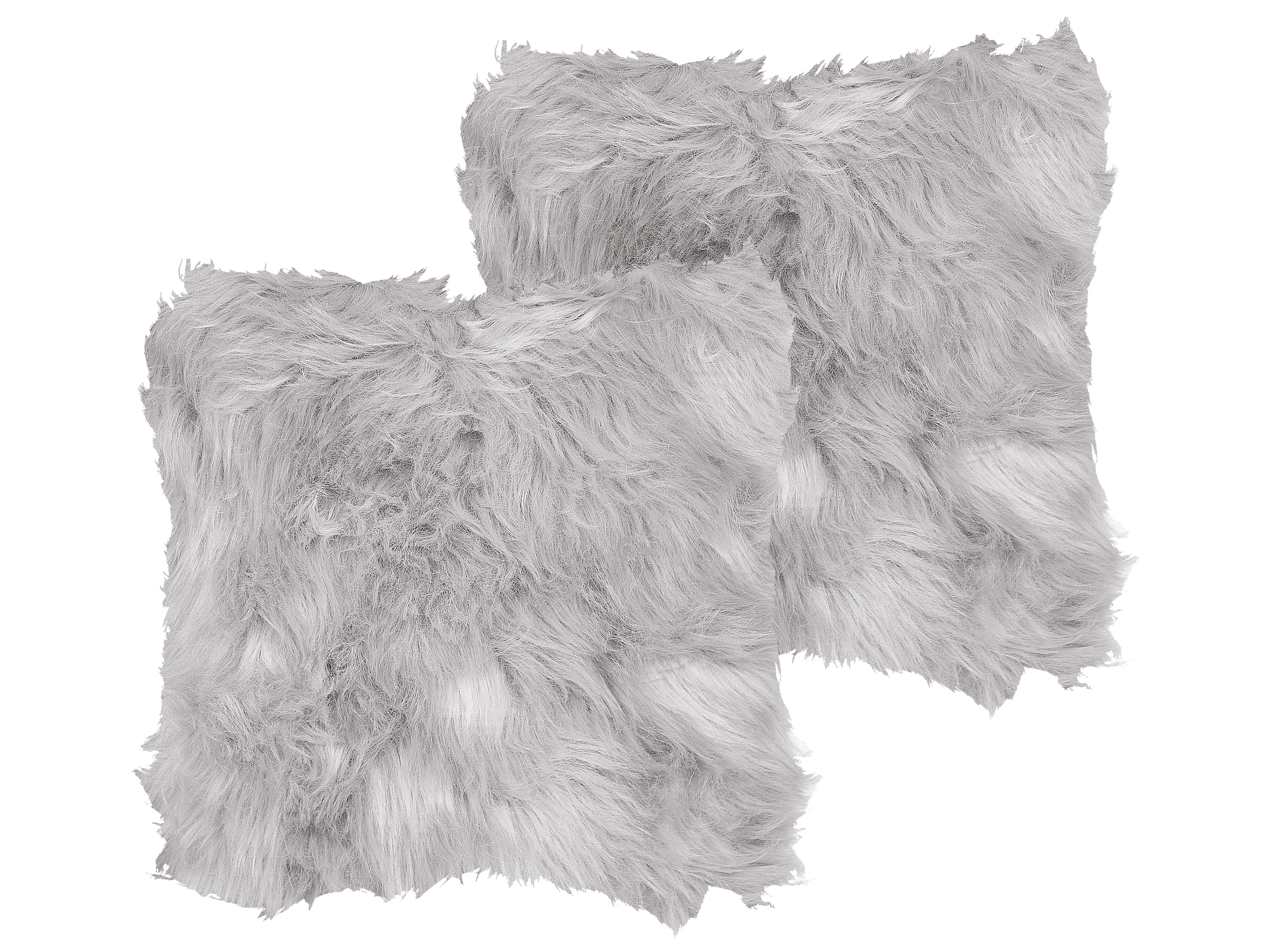 Conjunto de 2 cojines decorativos LUBHA Pelo sintético 42 x 42 cm Gris claro Liso