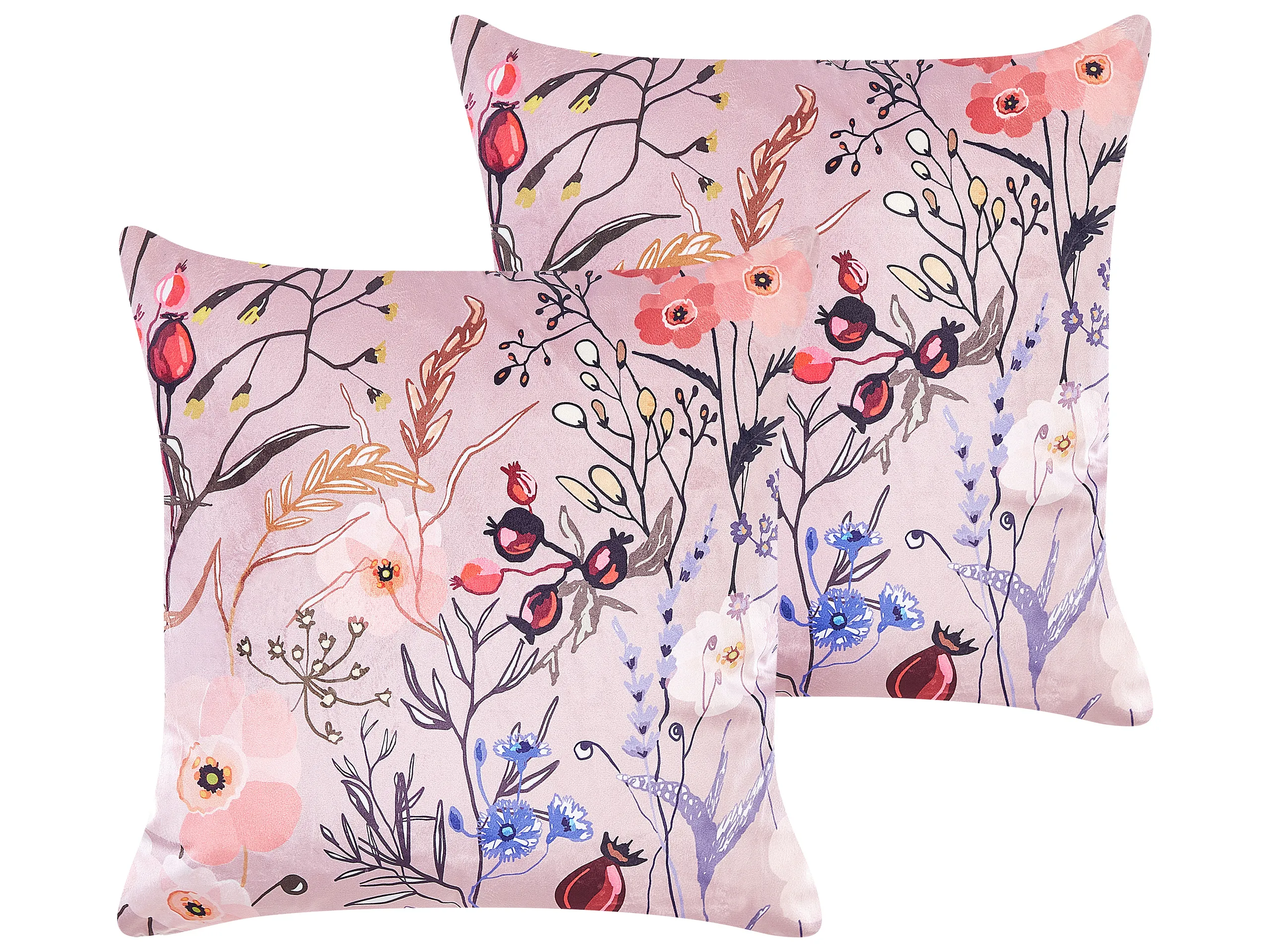 Conjunto de 2 cojines decorativos ANEMONES Terciopelo 45 x 45 cm Rosa pastel Patrón floral
