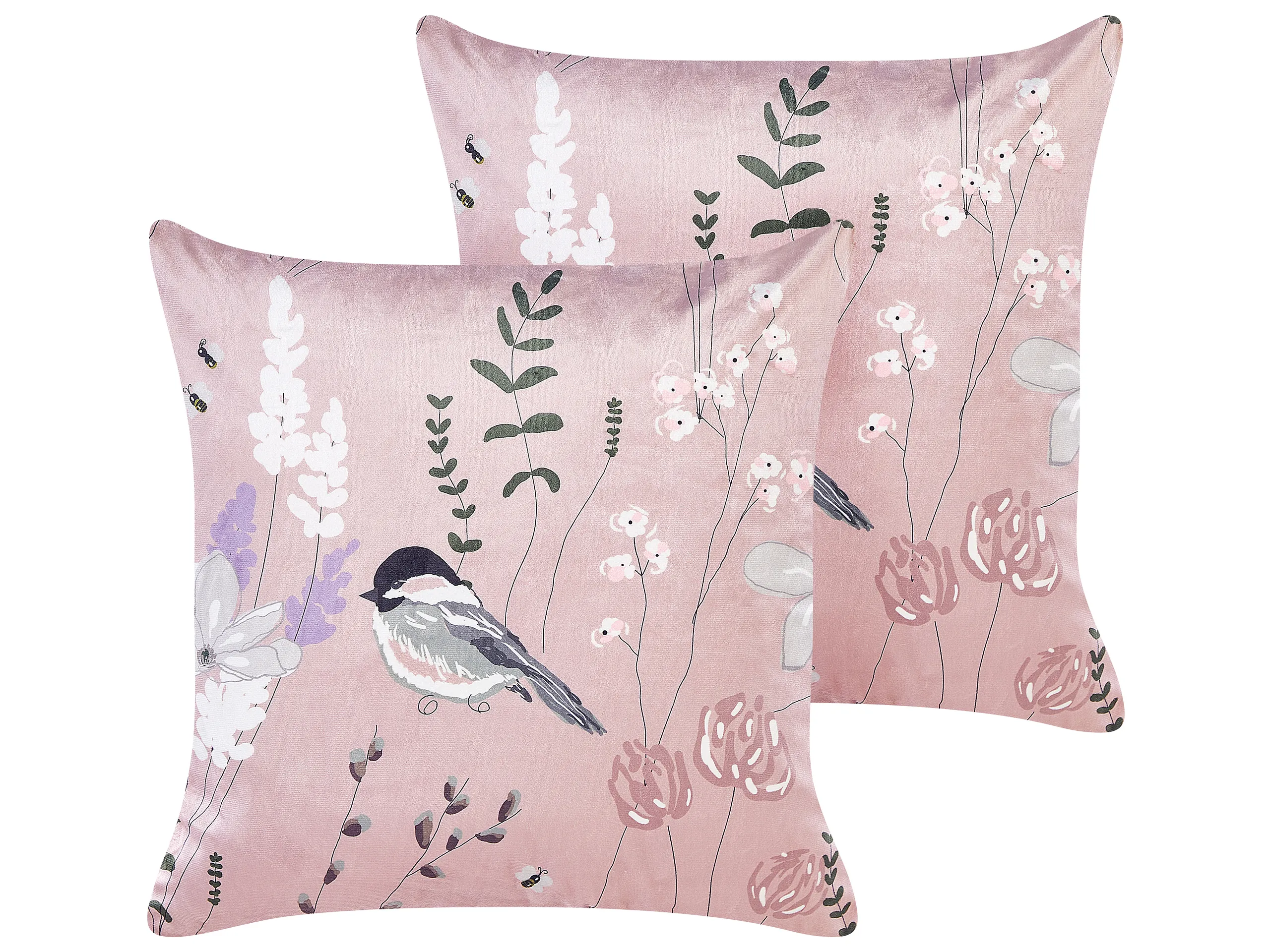 Conjunto de 2 cojines decorativos CYCLAMEN Terciopelo 45 x 45 cm Rosa pastel Patrón floral