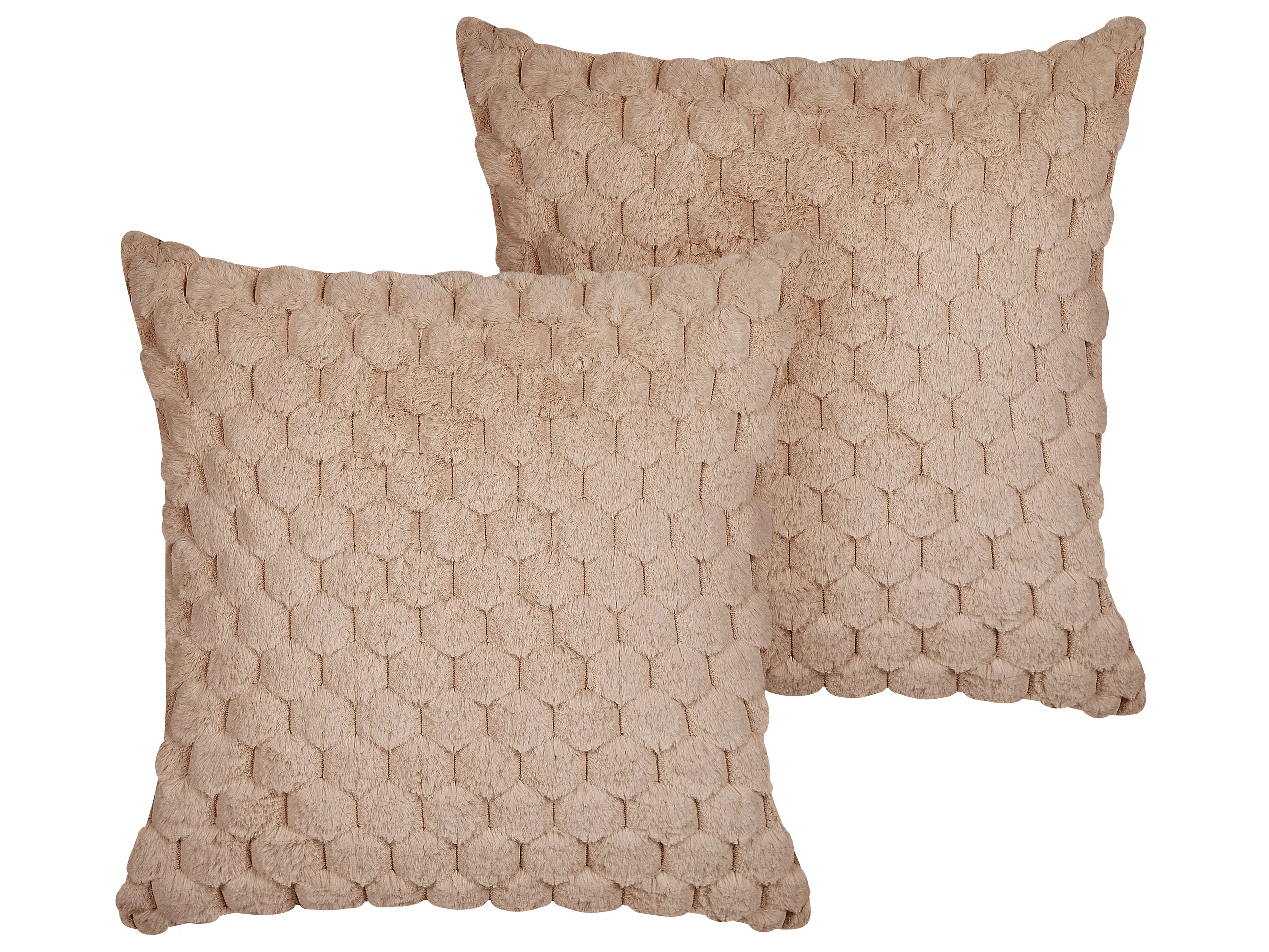 Conjunto de 2 cojines decorativos PURSLANE Pelo sintético 43 x 43 cm Arena Patrón geométrico