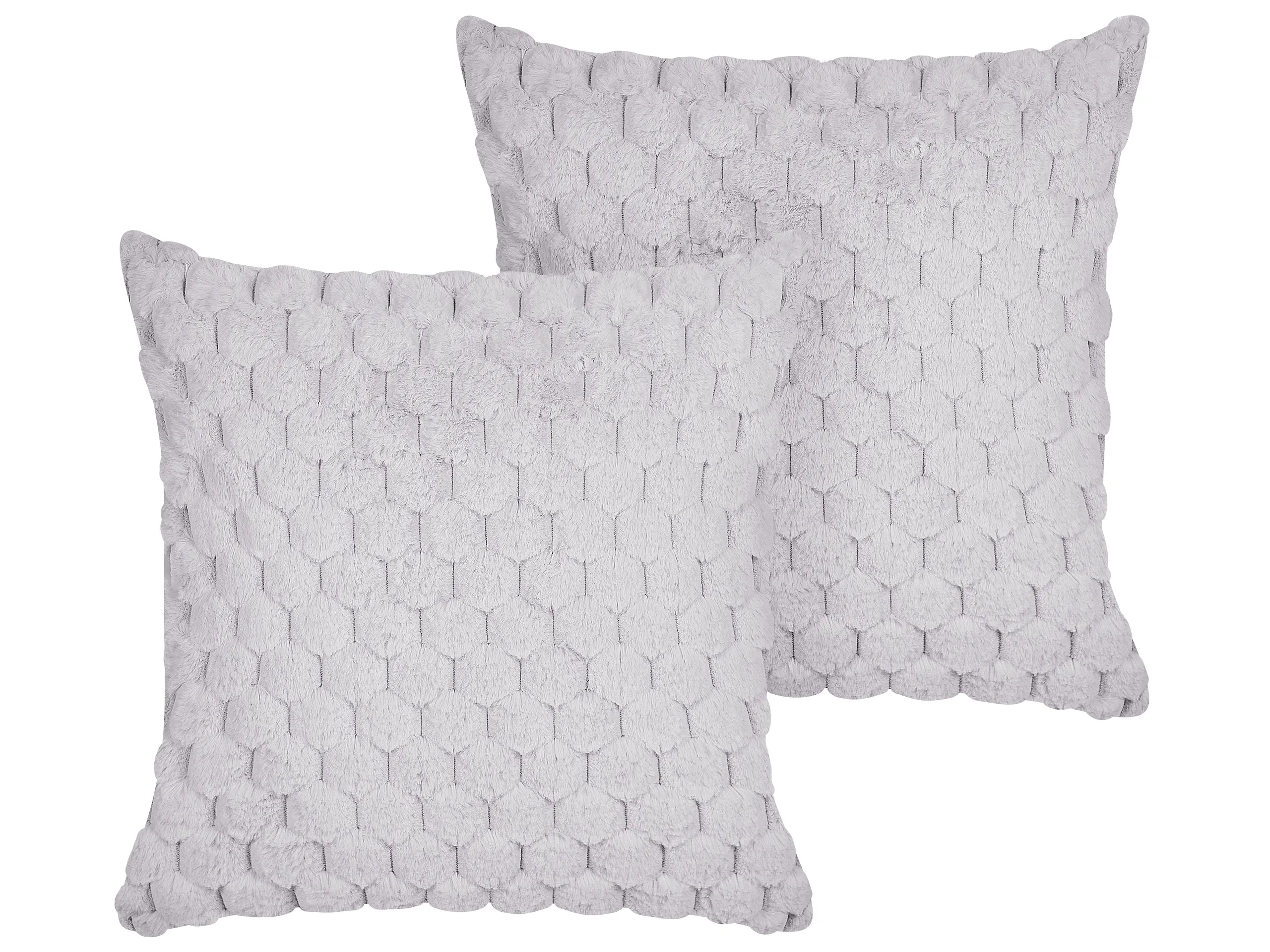 Conjunto de 2 cojines decorativos PURSLANE Pelo sintético 43 x 43 cm Gris claro Patrón geométrico