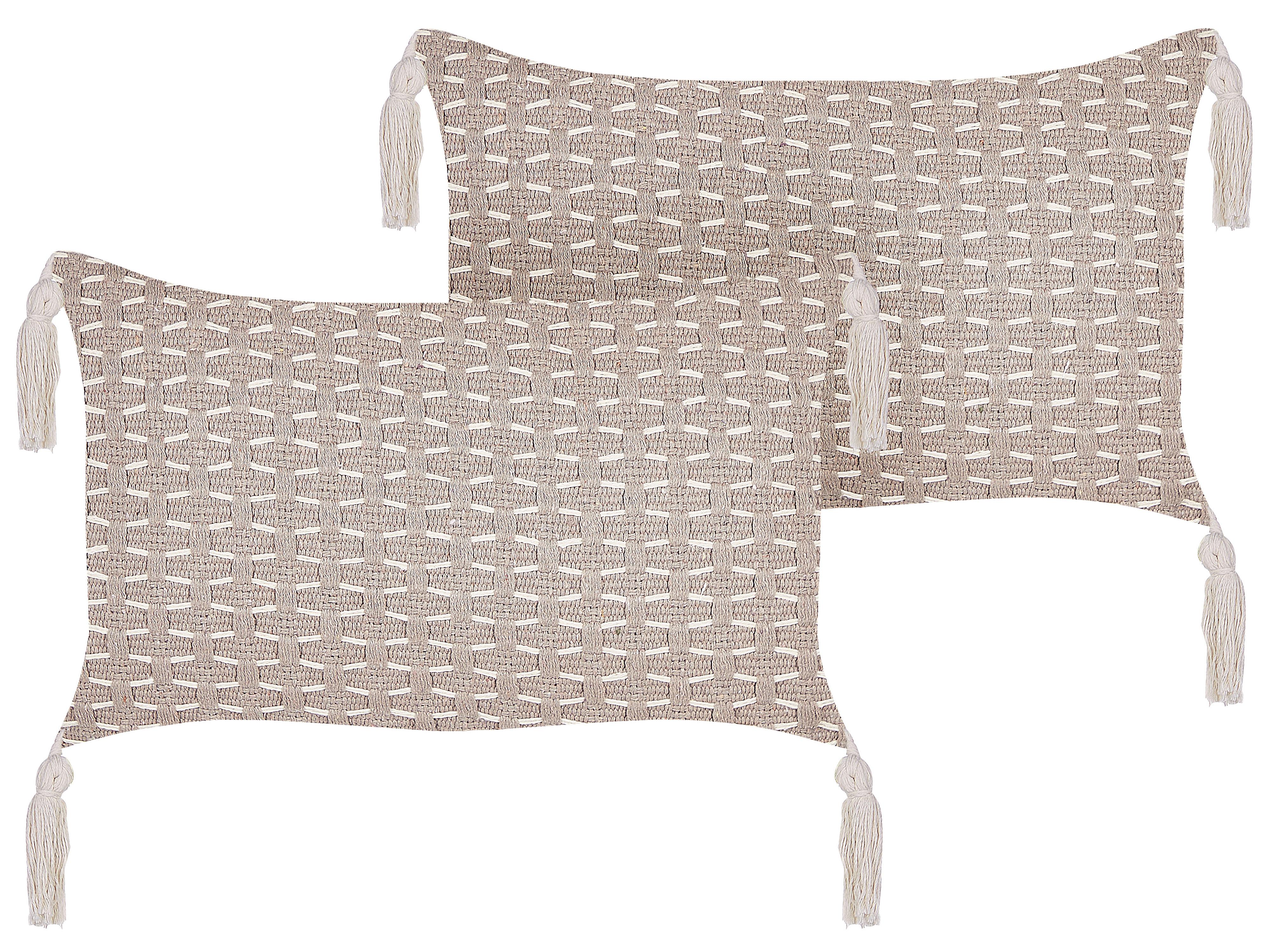 Conjunto de 2 cojines decorativos HAKONE 45 x 25 cm Gris pardo Patrón geométrico