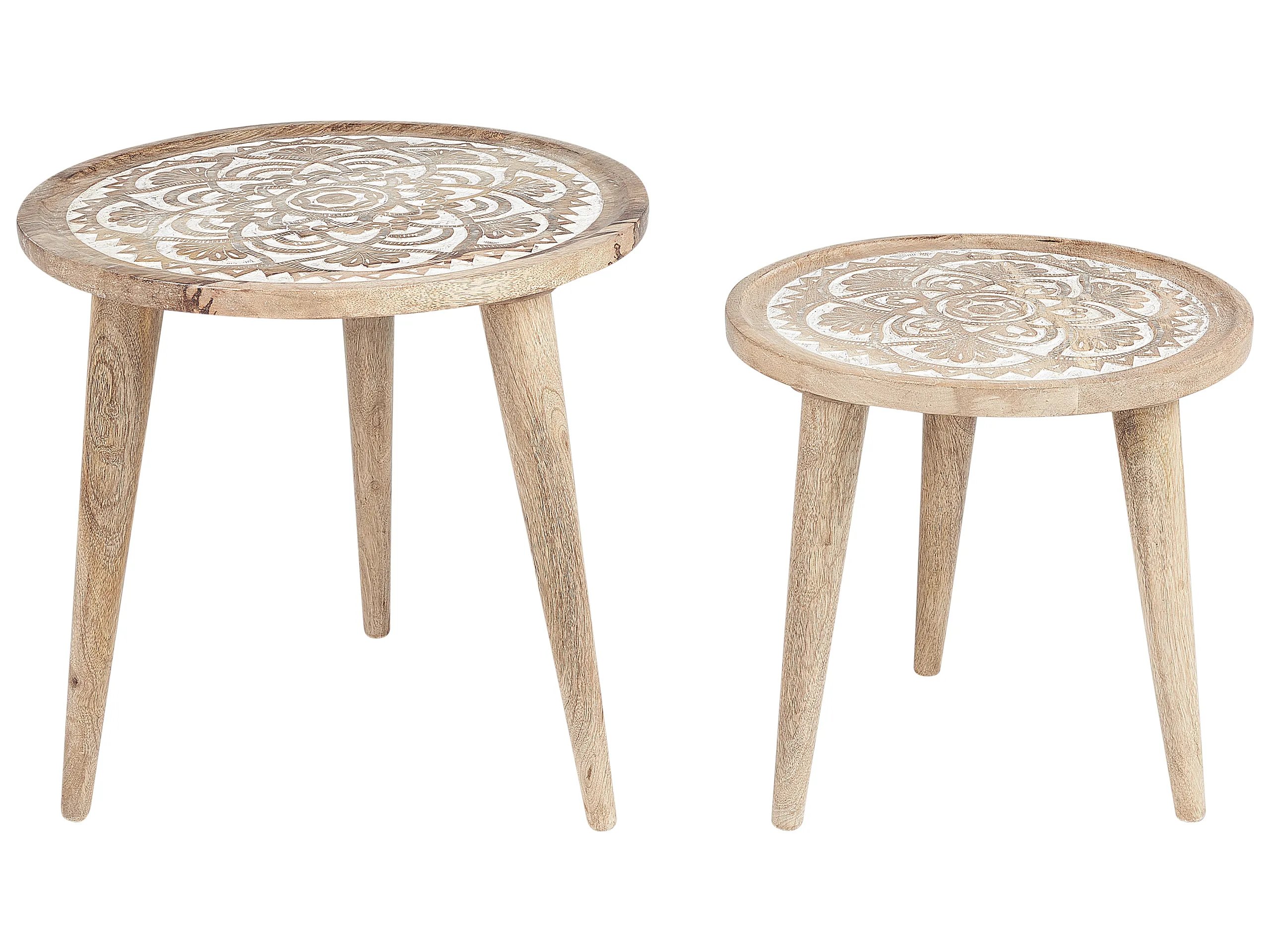 Conjunto de 2 mesas auxiliares SAKITA Madera de mango Marrón/Blanco