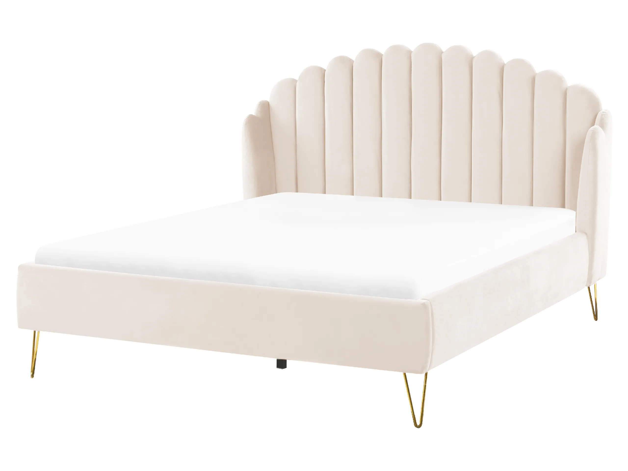 Cama Terciopelo AMBILLOU 160 x 200 cm Beige claro
